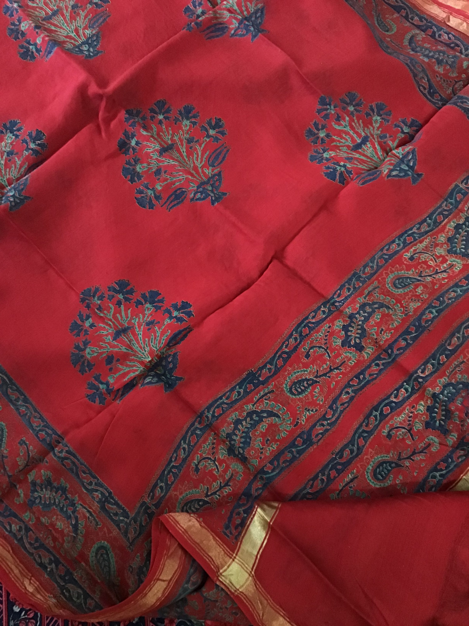 Pure Muslin Silk Printed Suit - Blue