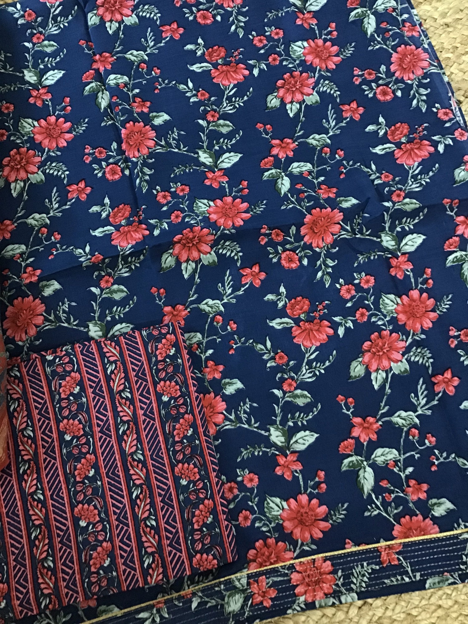 Pure Muslin Silk Printed Suit - Blue