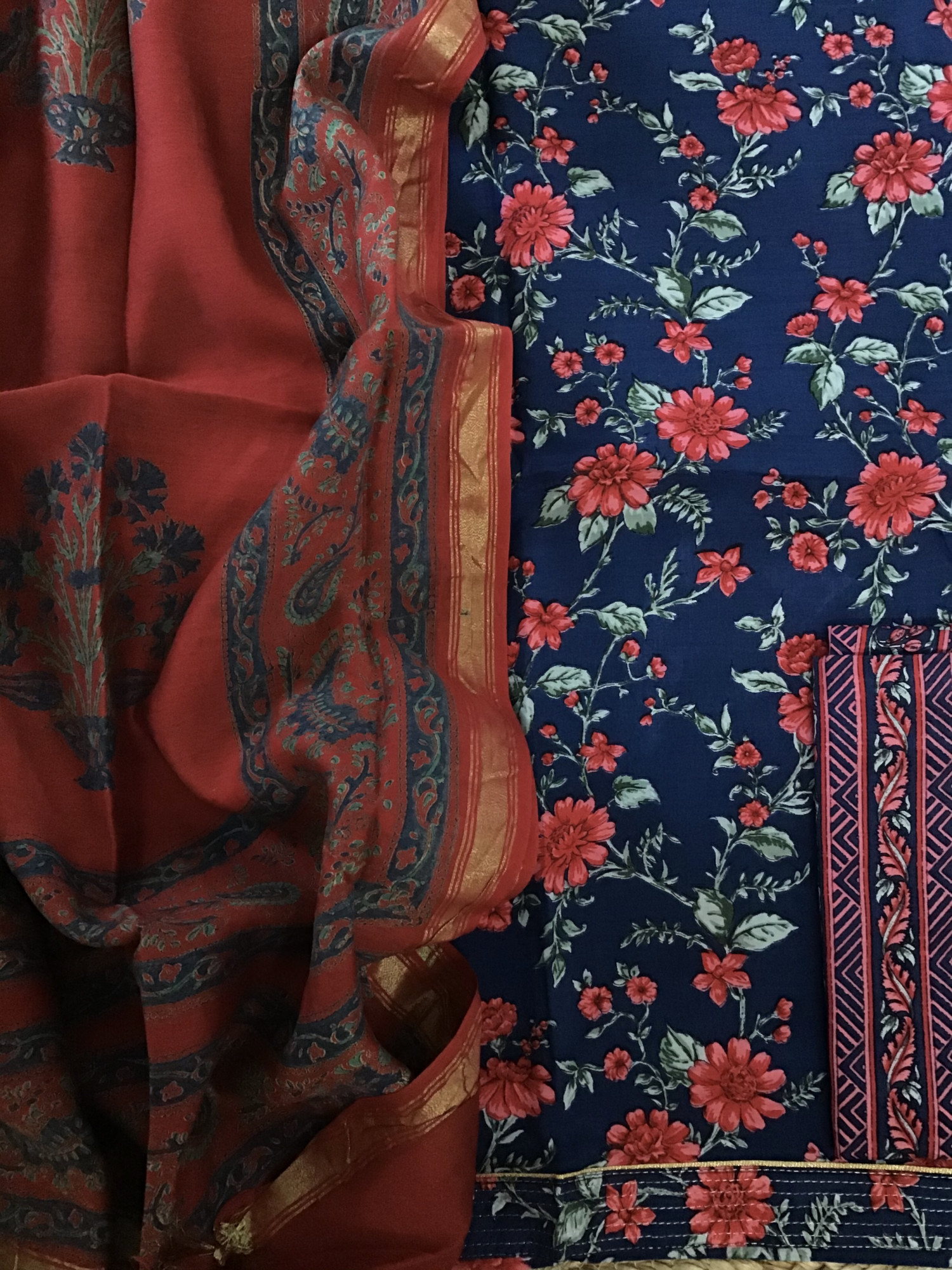 Pure Muslin Silk Printed Suit - Blue