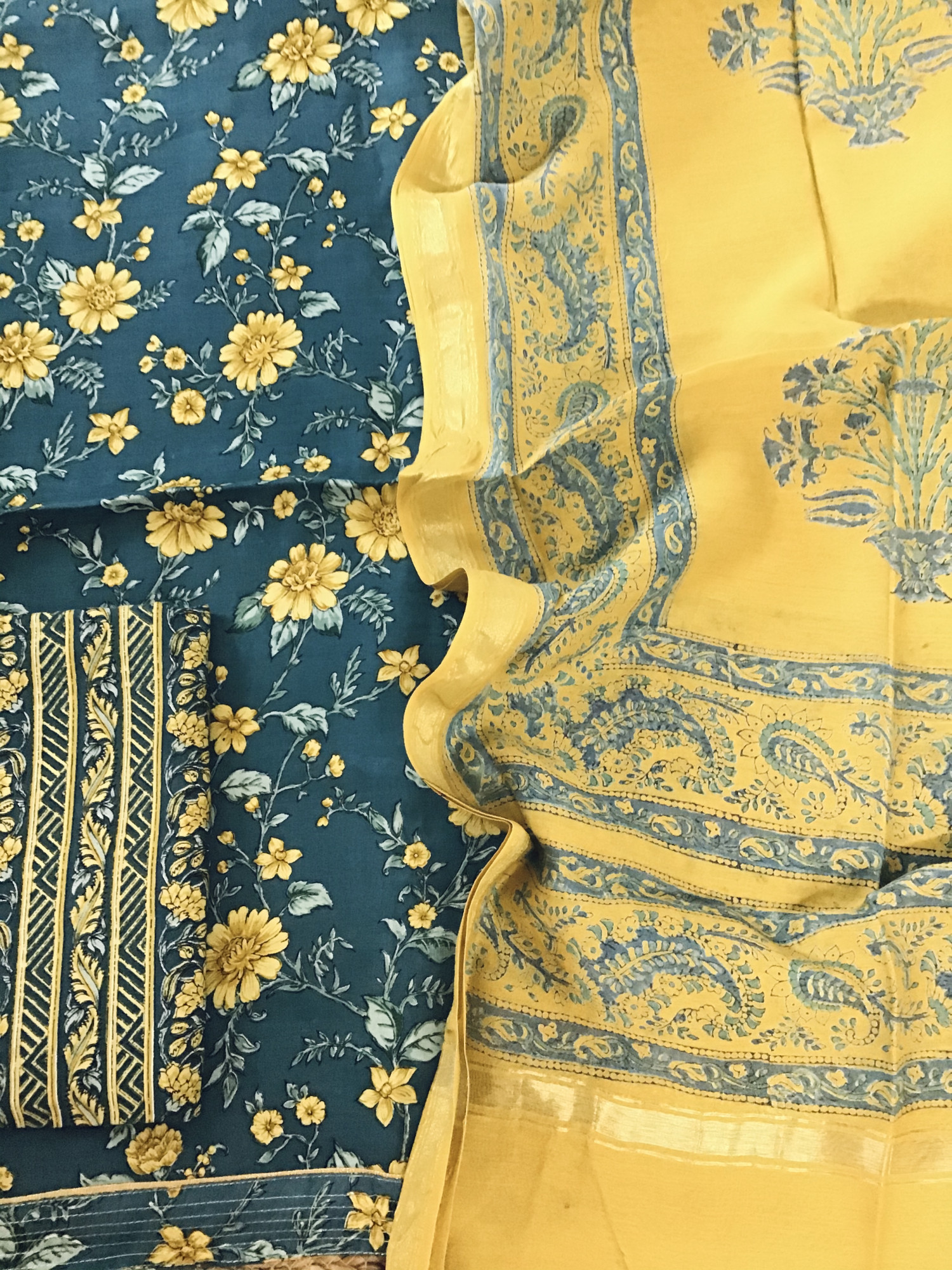 Pure Muslin Silk Printed Suit - Indigo