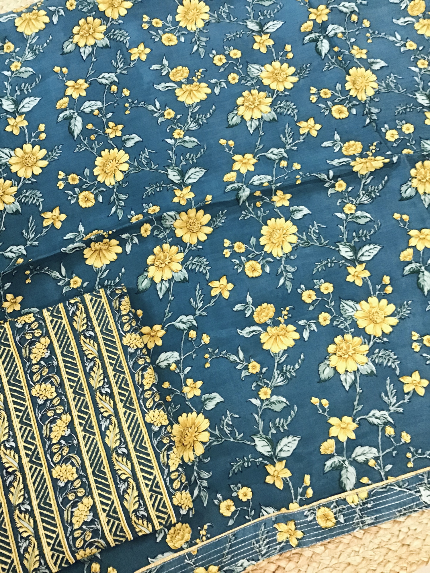 Pure Muslin Silk Printed Suit - Indigo