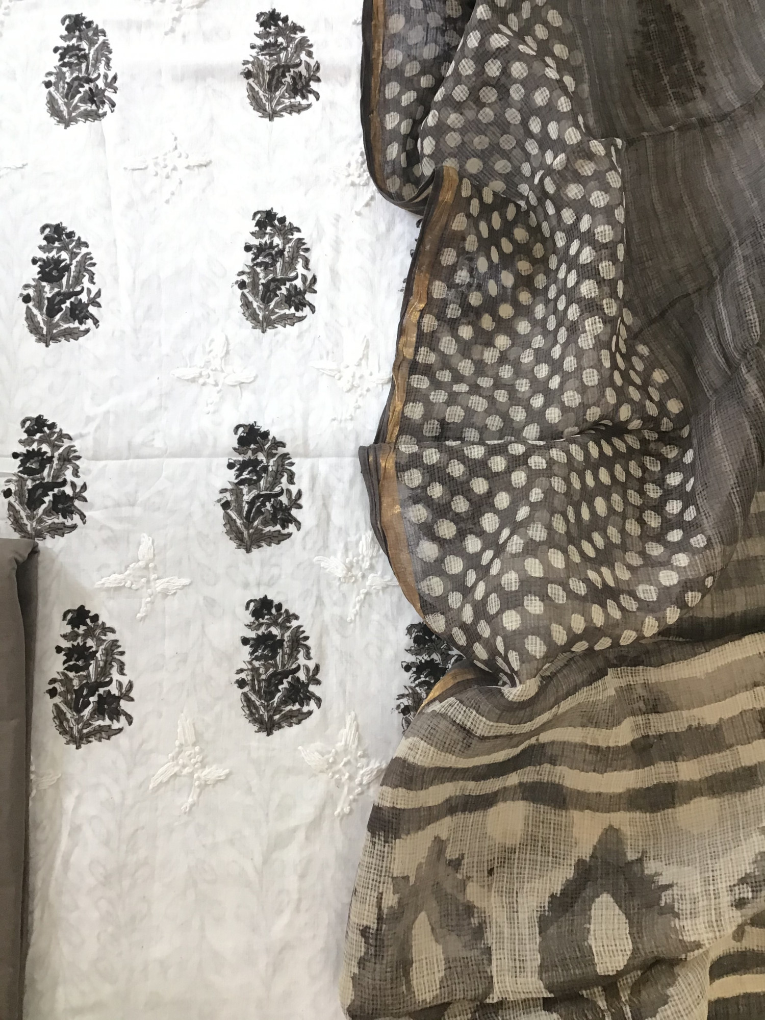 Pure Cotton Printed Embroidered Suit - White