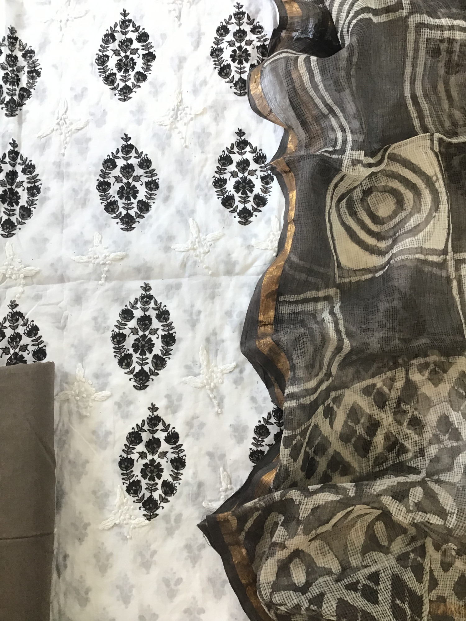 Pure Cotton Printed Embroidered Suit - White