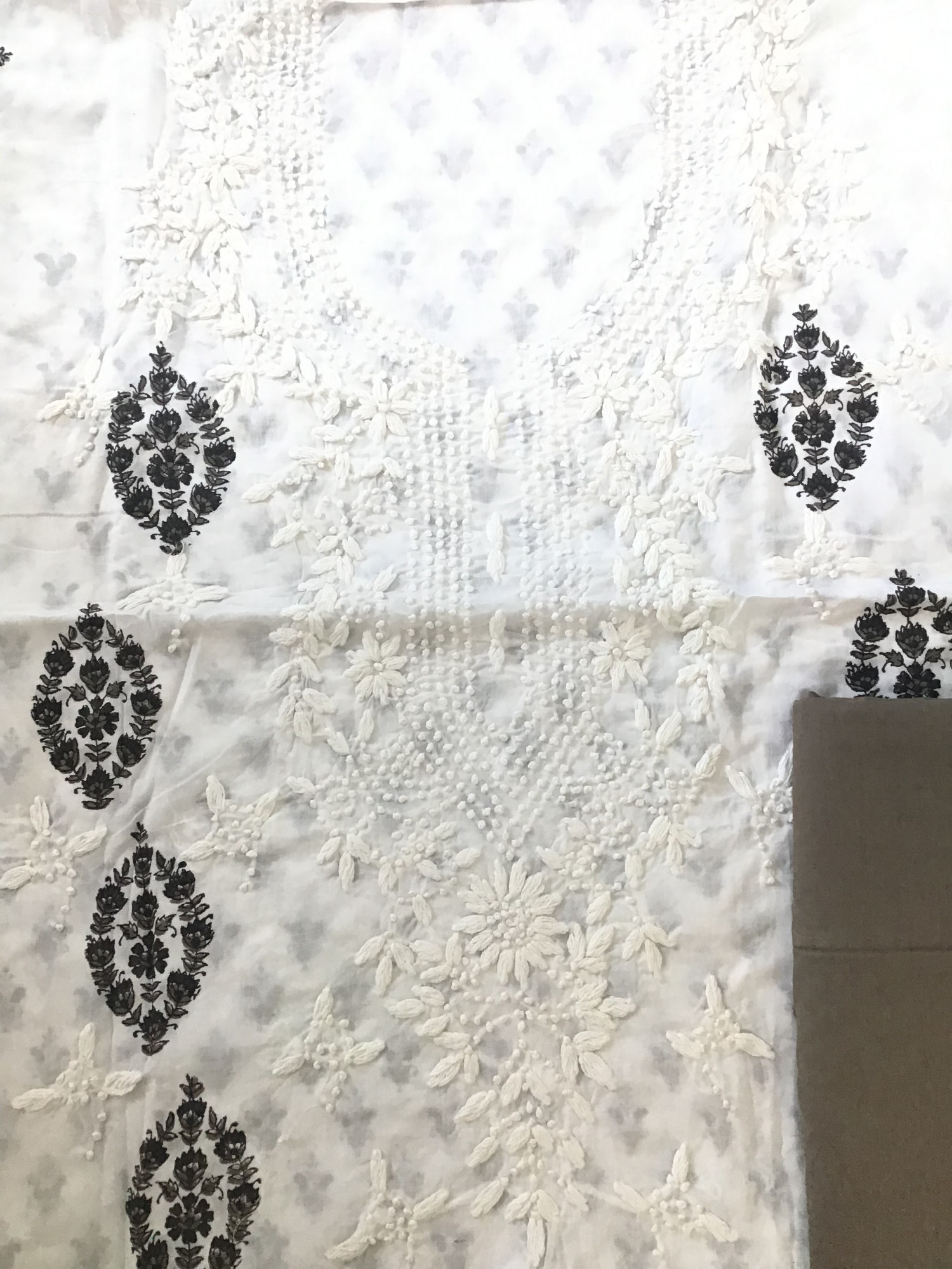 Pure Cotton Printed Embroidered Suit - White