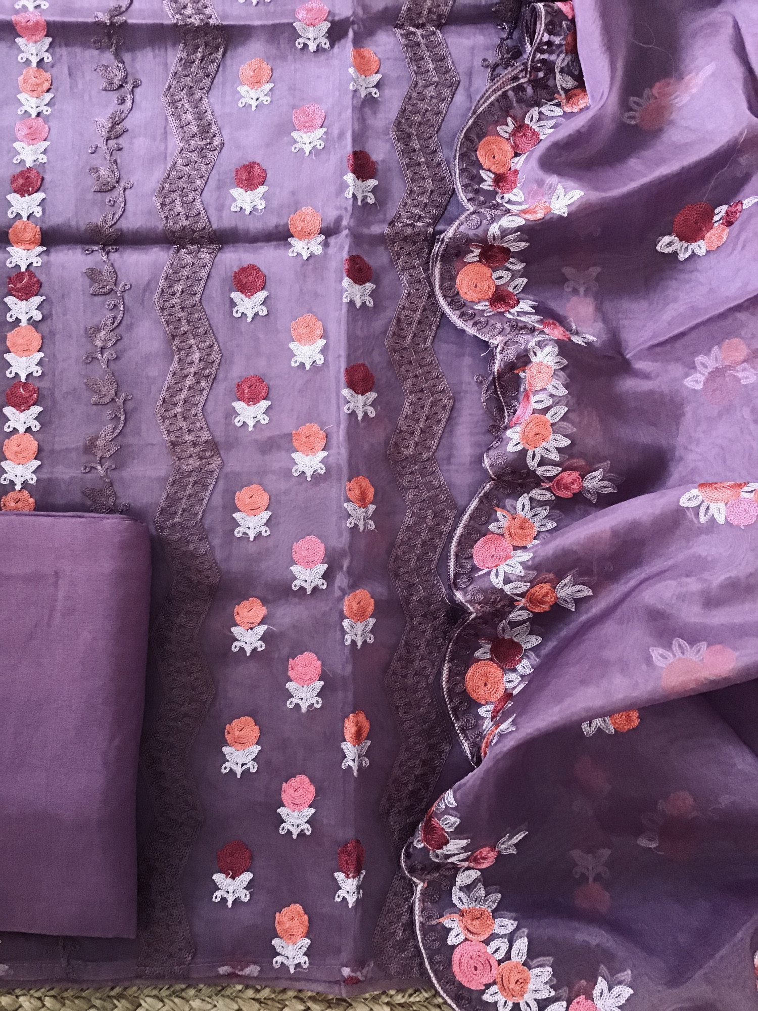 Soft Organza Embroidered Suit - Purple