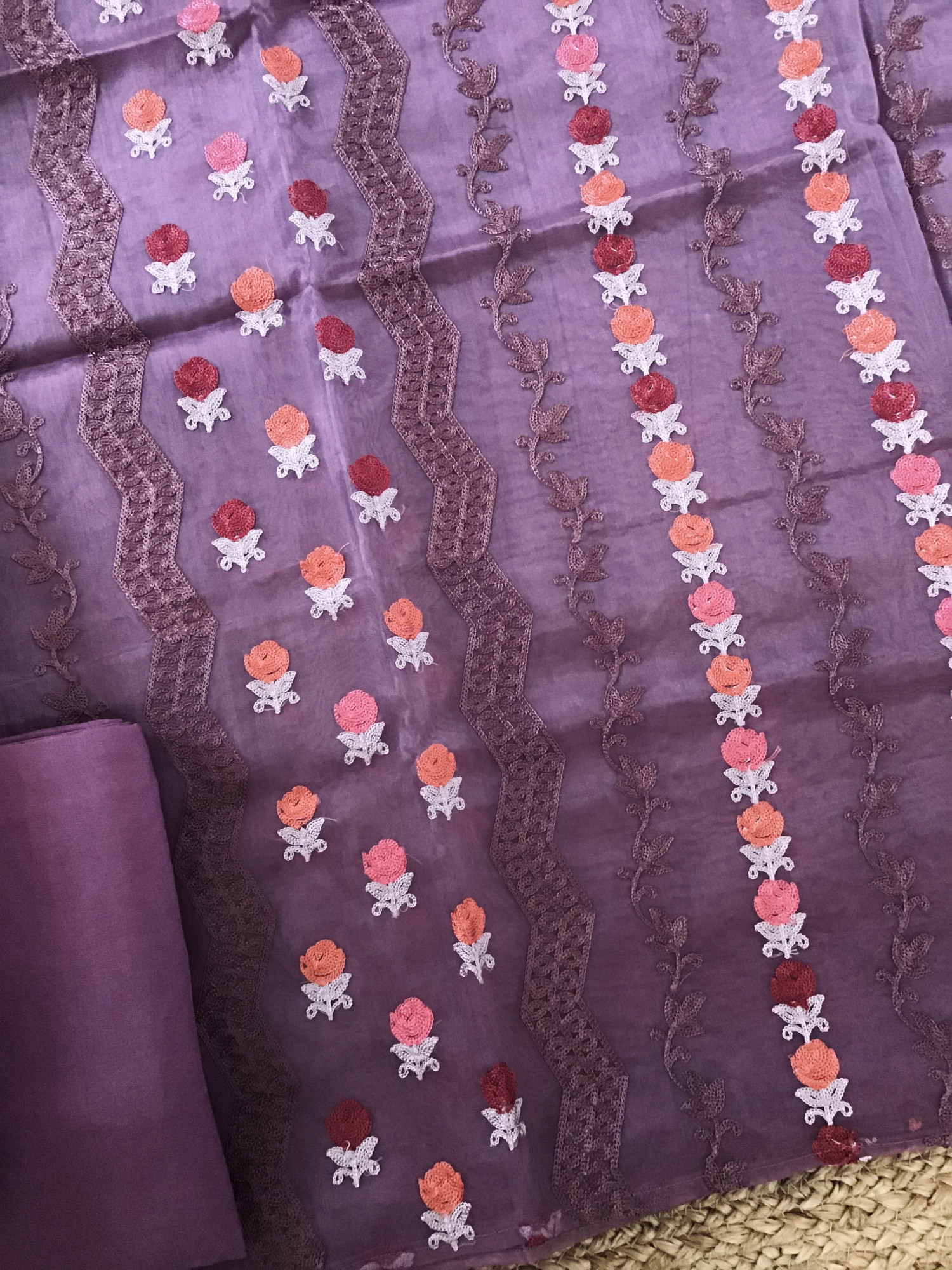 Soft Organza Embroidered Suit - Purple