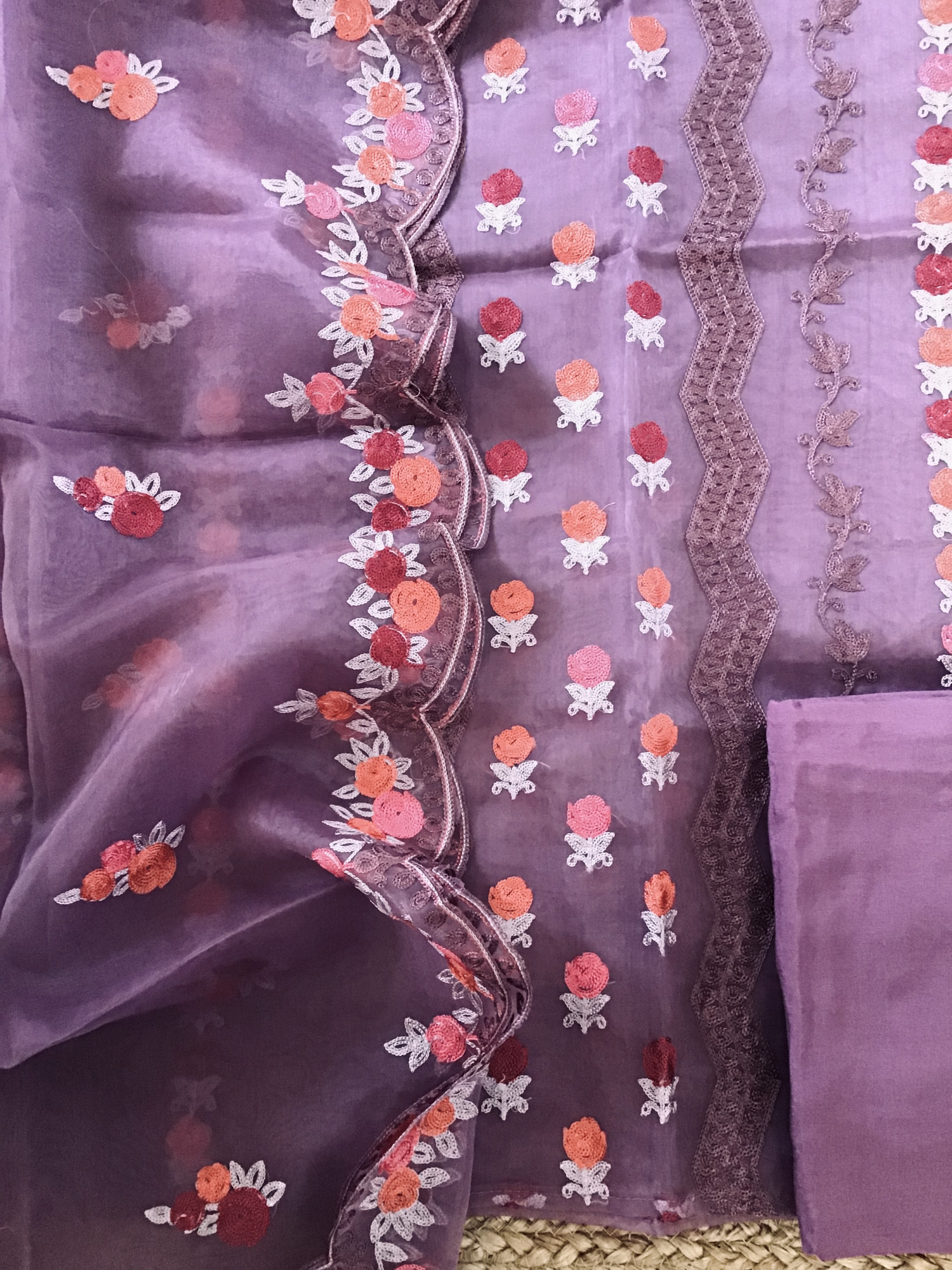 Soft Organza Embroidered Suit - Purple
