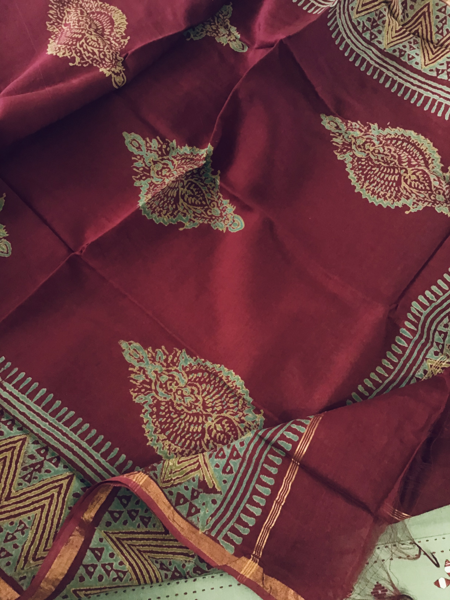 Pure Handloom Cotton Self Weaved Embroidered Suit - Green