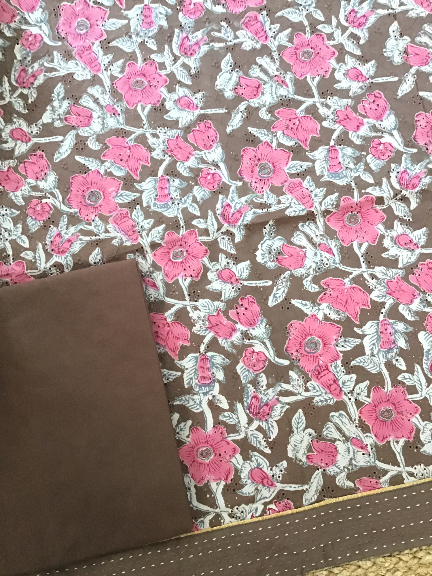 Pure Cotton Printed Embroidered Suit - Brown