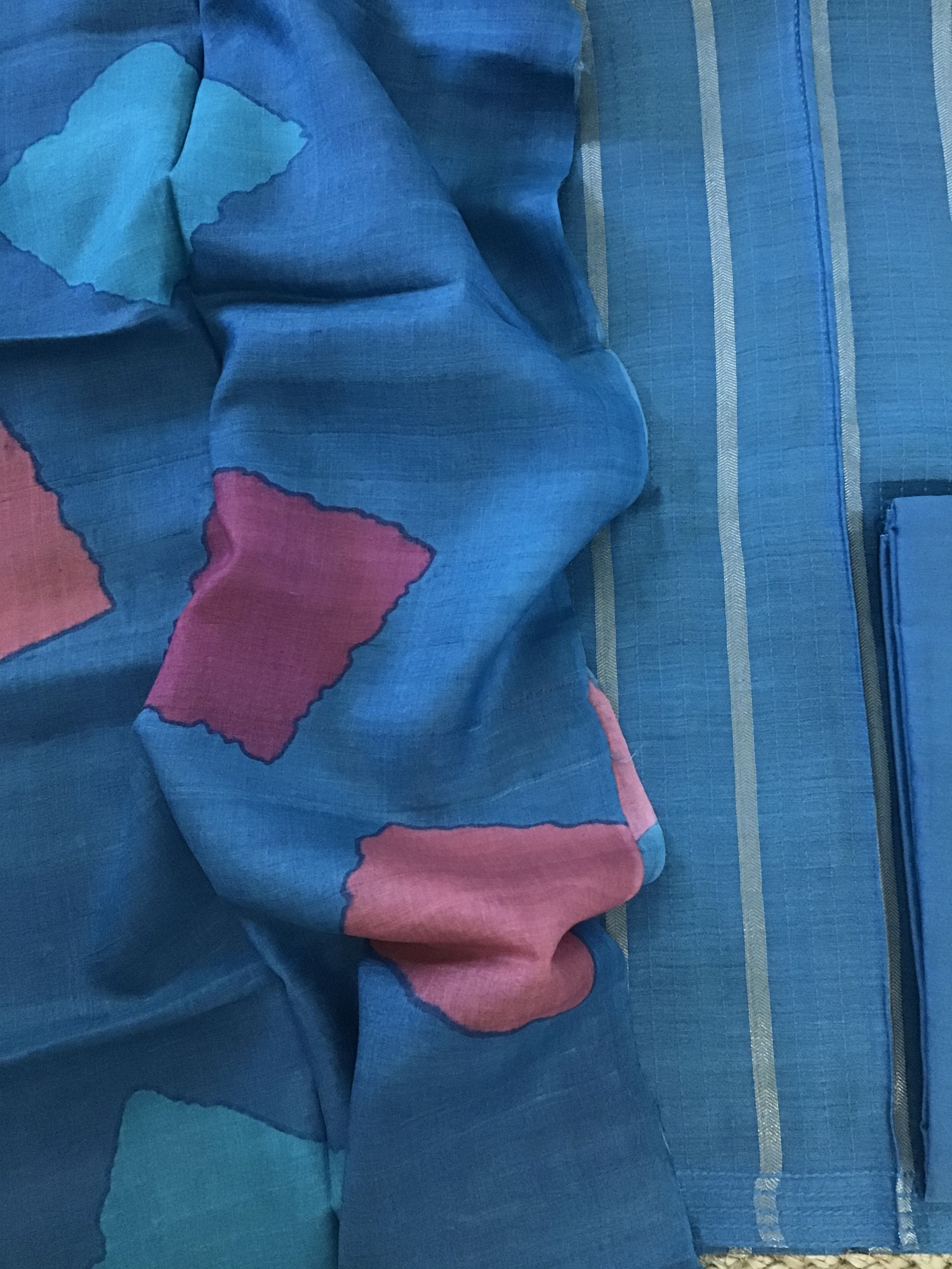 Soft Tussar Silk Zari Weaved Embroidered Suit - Blue