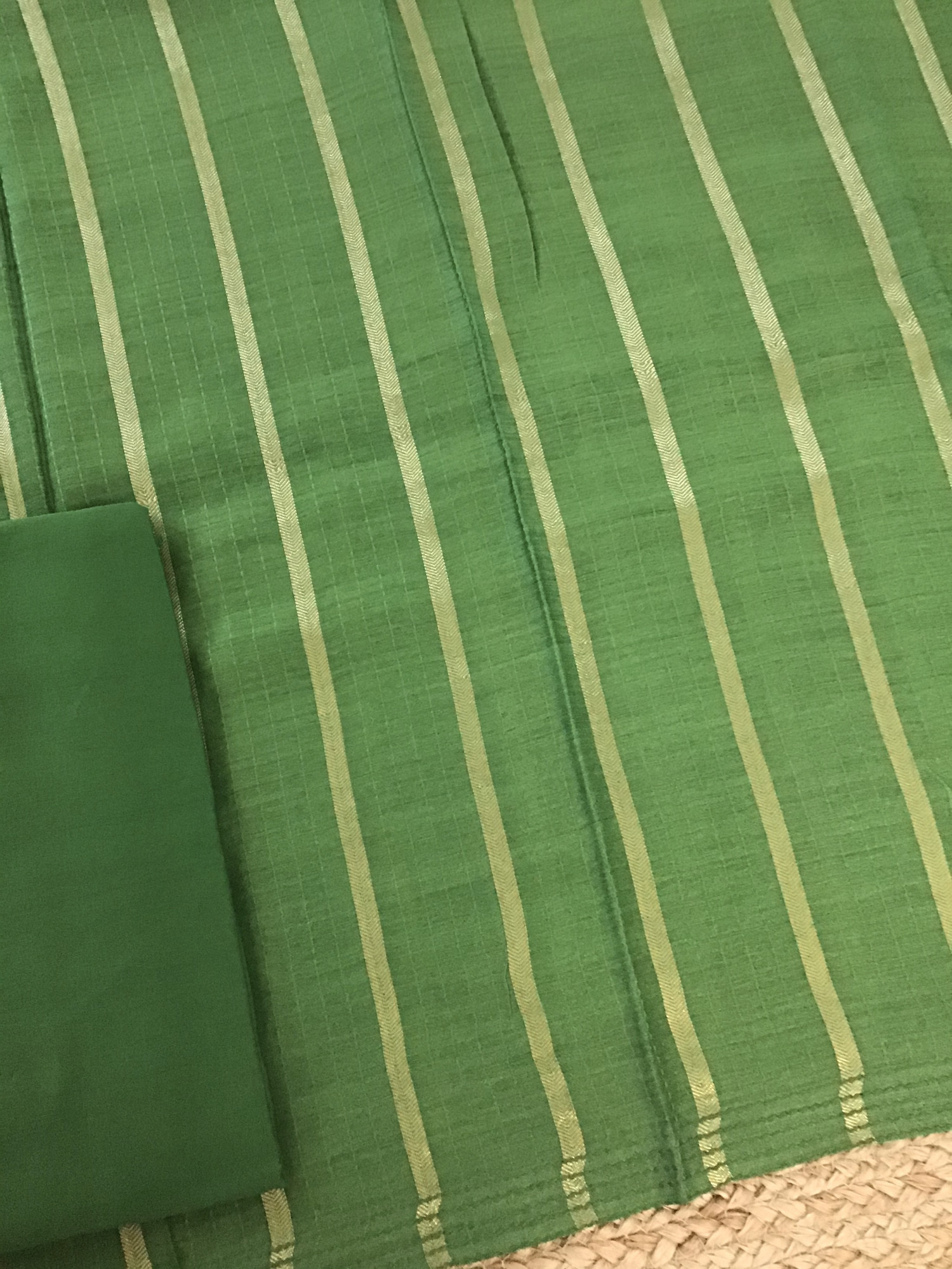 Soft Tussar Silk Zari Weaved Embroidered Suit - Green
