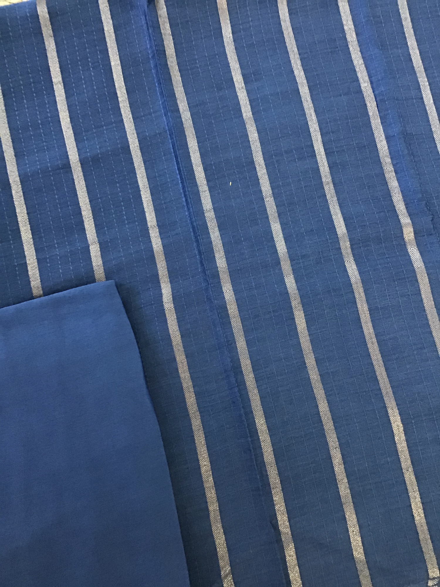 Soft Tussar Silk Zari Weaved Embroidered Suit - Blue