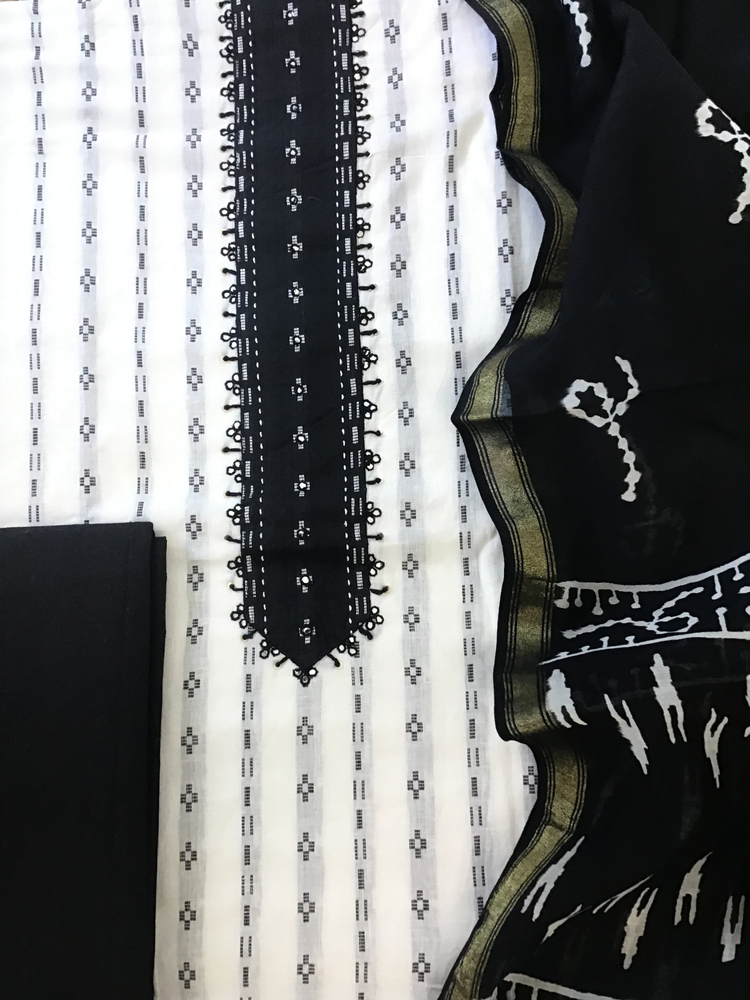 Pure Self Weaved Handloom Cotton Embroidered Suit - White