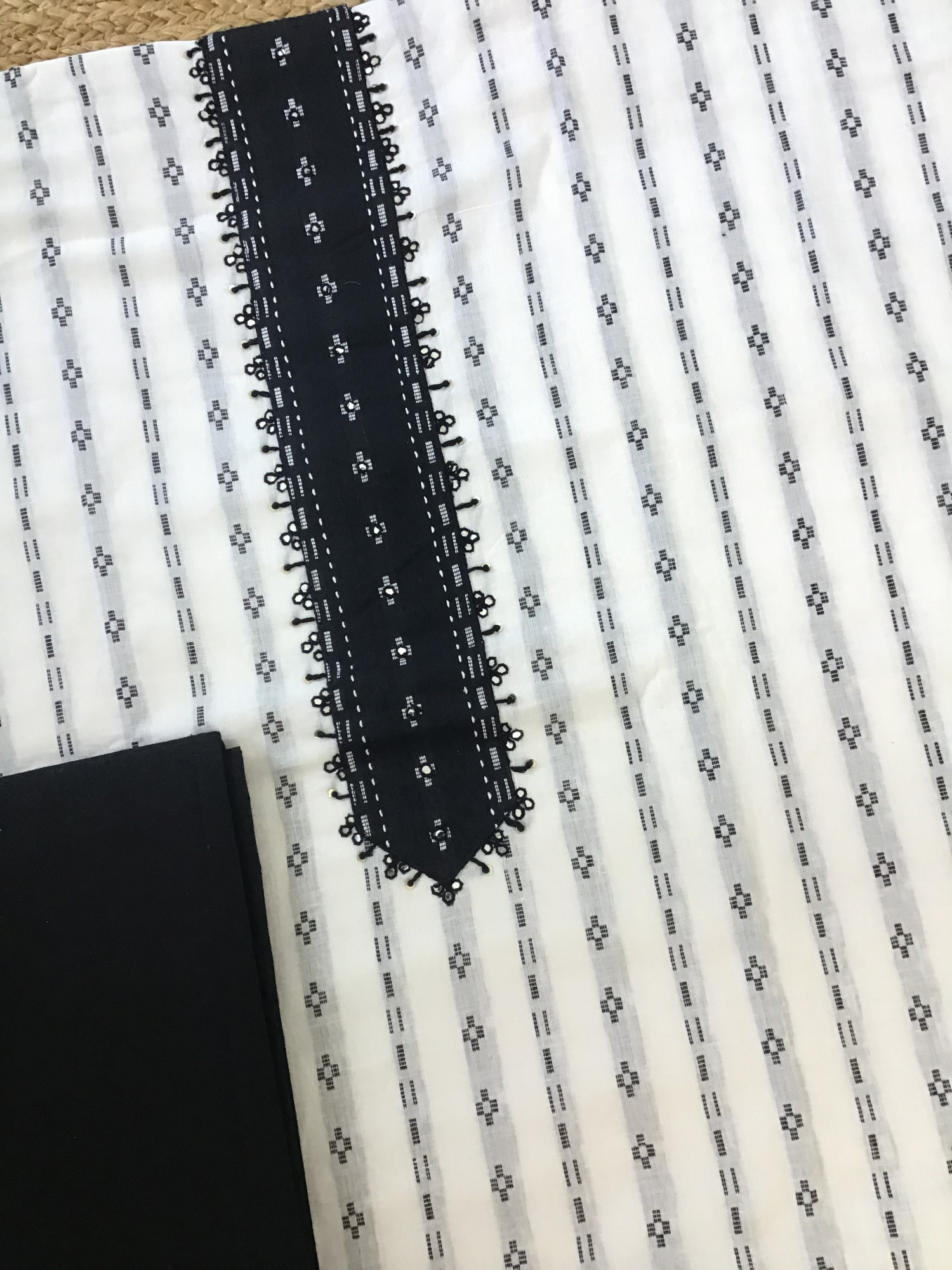 Pure Self Weaved Handloom Cotton Embroidered Suit - White