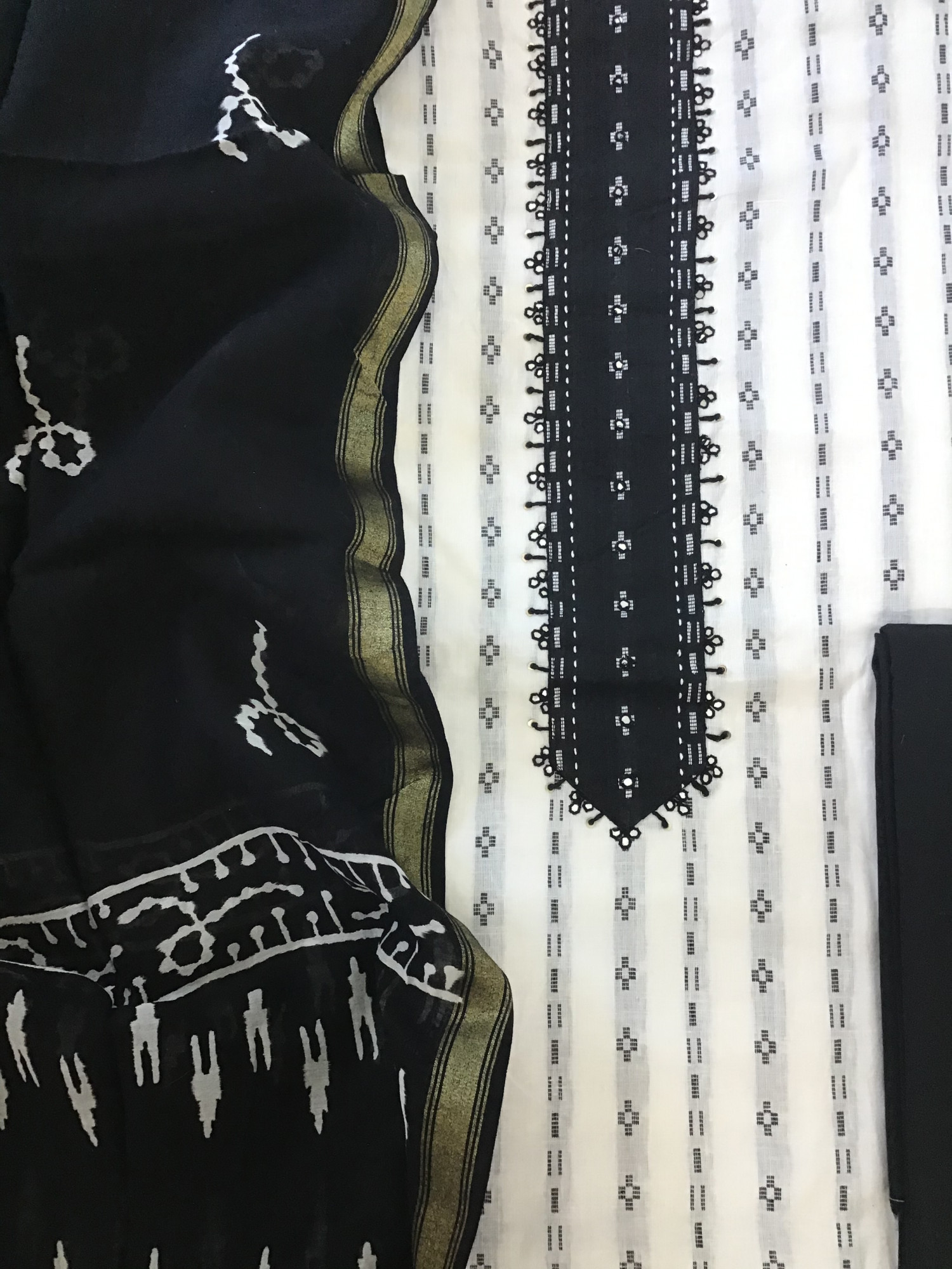 Pure Self Weaved Handloom Cotton Embroidered Suit - White