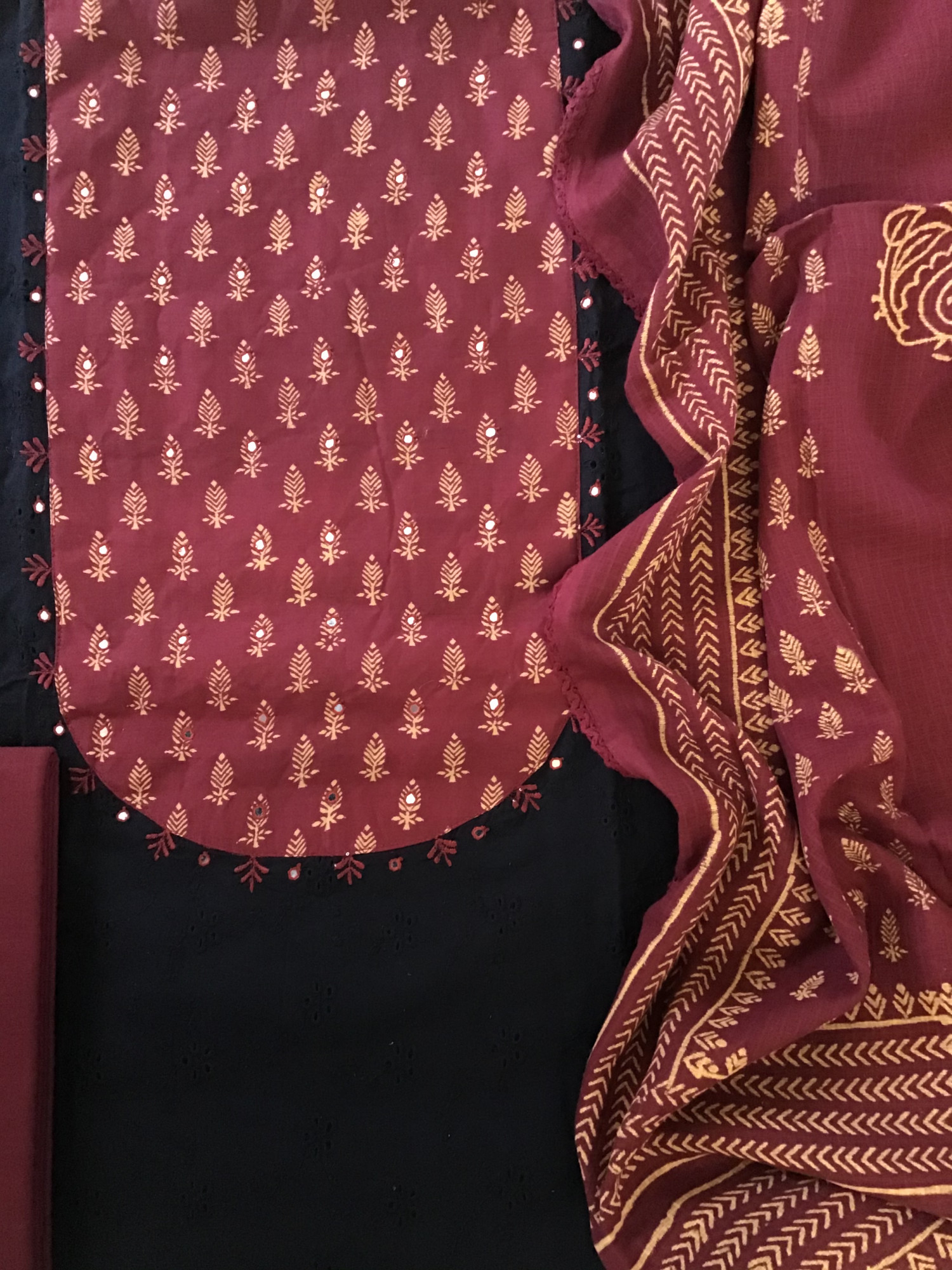 Pure Cotton Embroidered Suit - Black