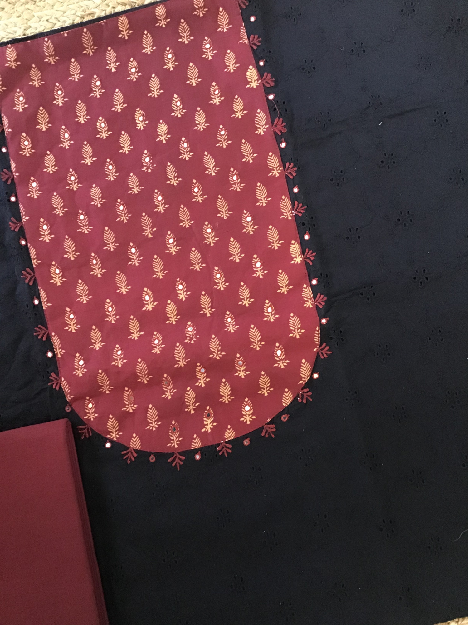 Pure Cotton Embroidered Suit - Black