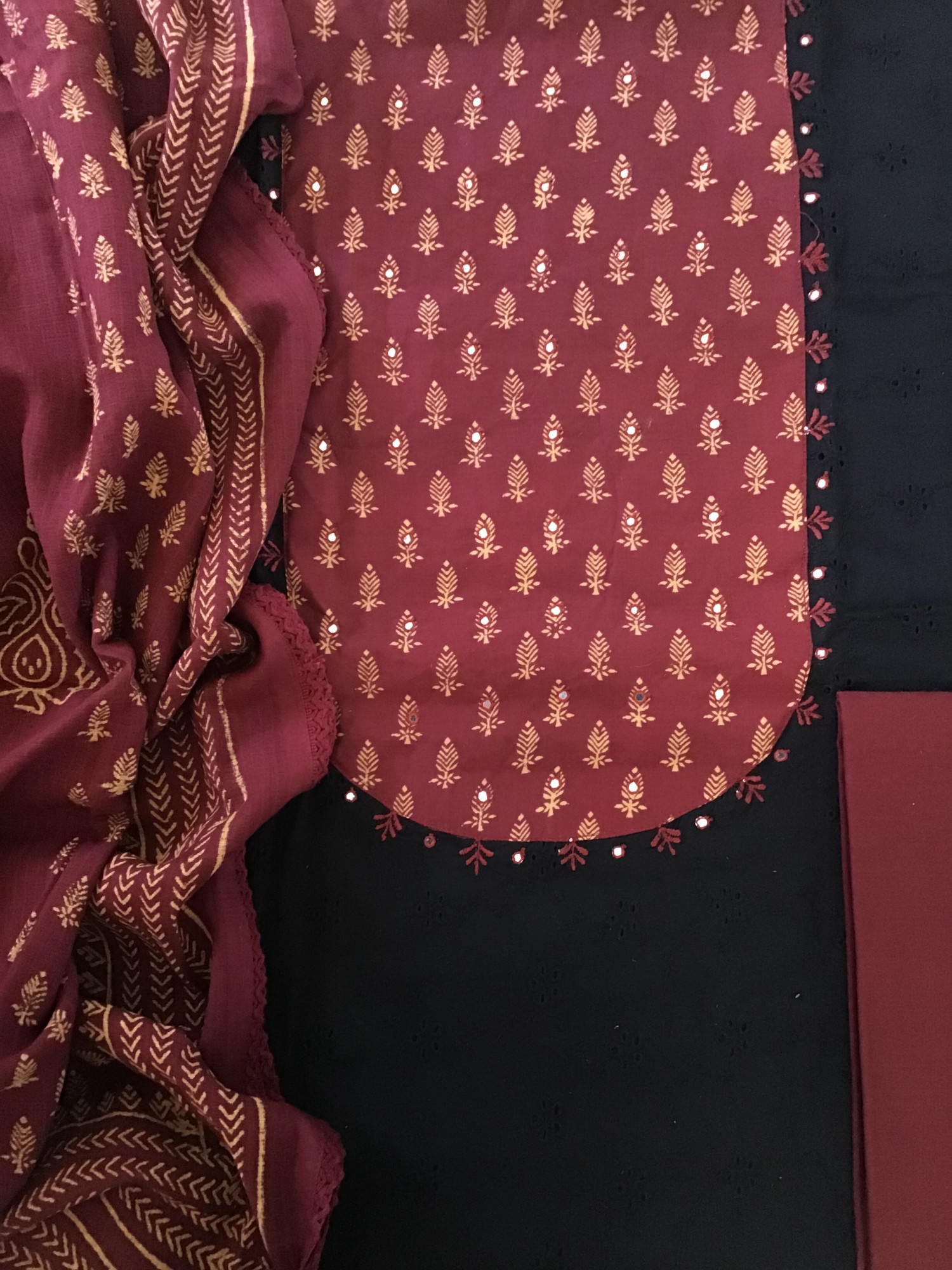 Pure Cotton Embroidered Suit - Black