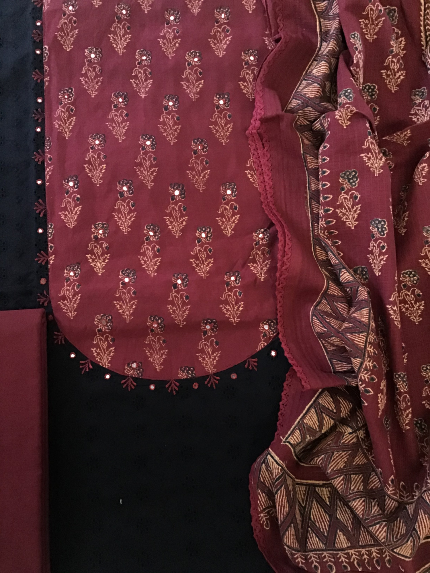 Pure Cotton Embroidered Suit - Black