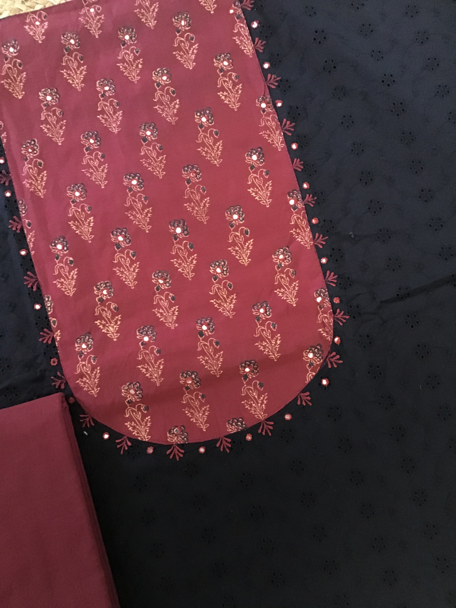 Pure Cotton Embroidered Suit - Black