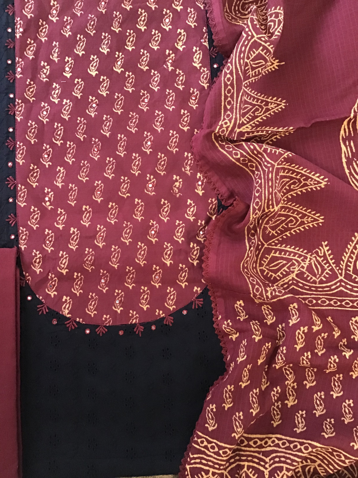 Pure Cotton Embroidered Suit - Black