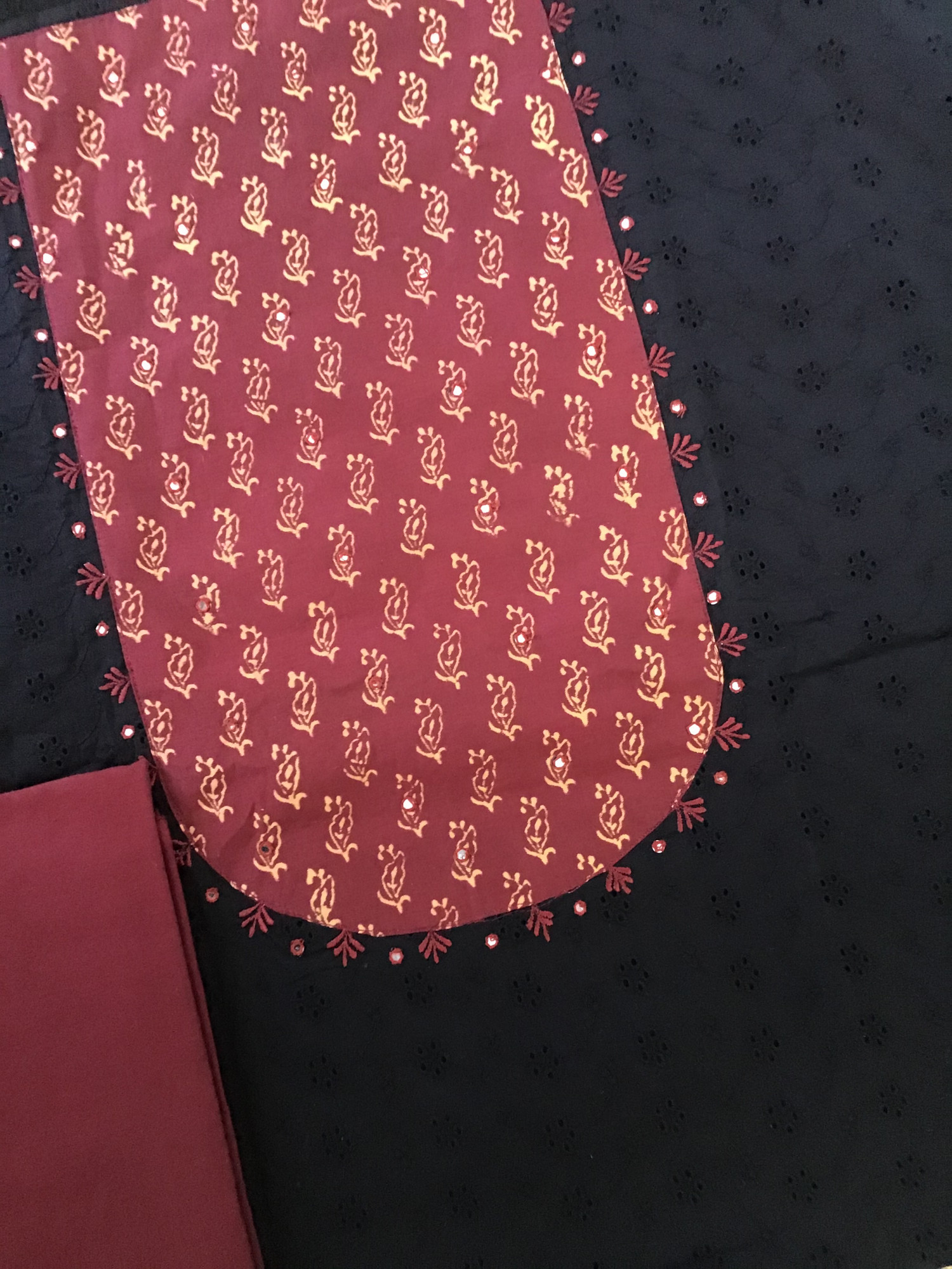 Pure Cotton Embroidered Suit - Black