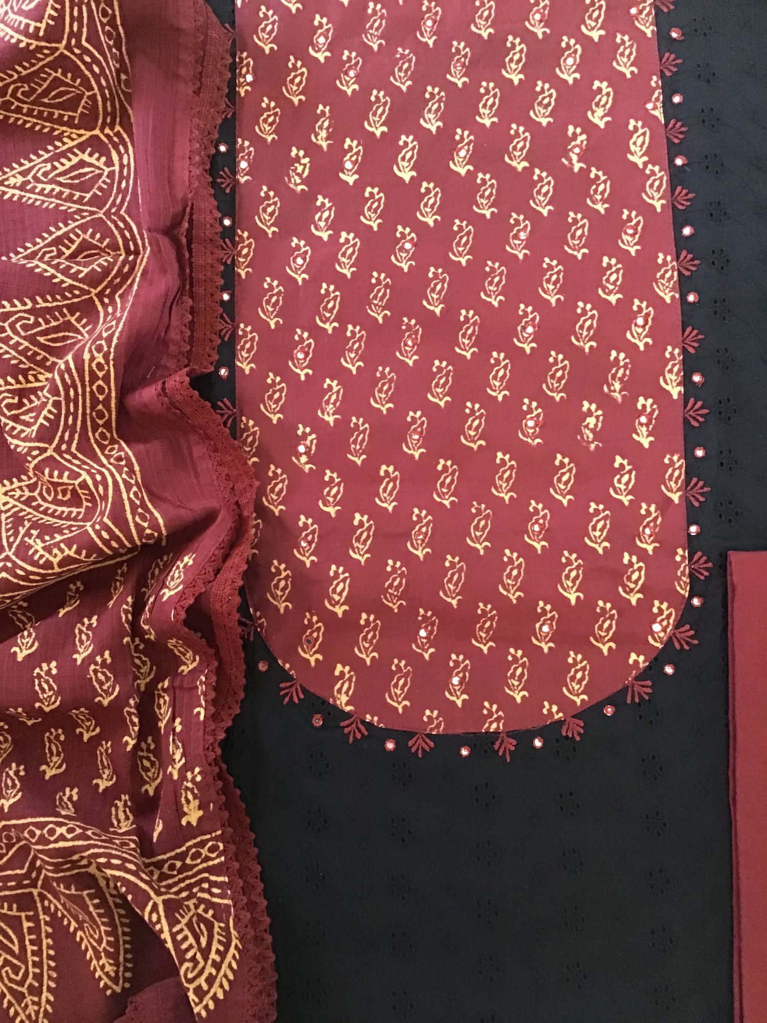 Pure Cotton Embroidered Suit - Black