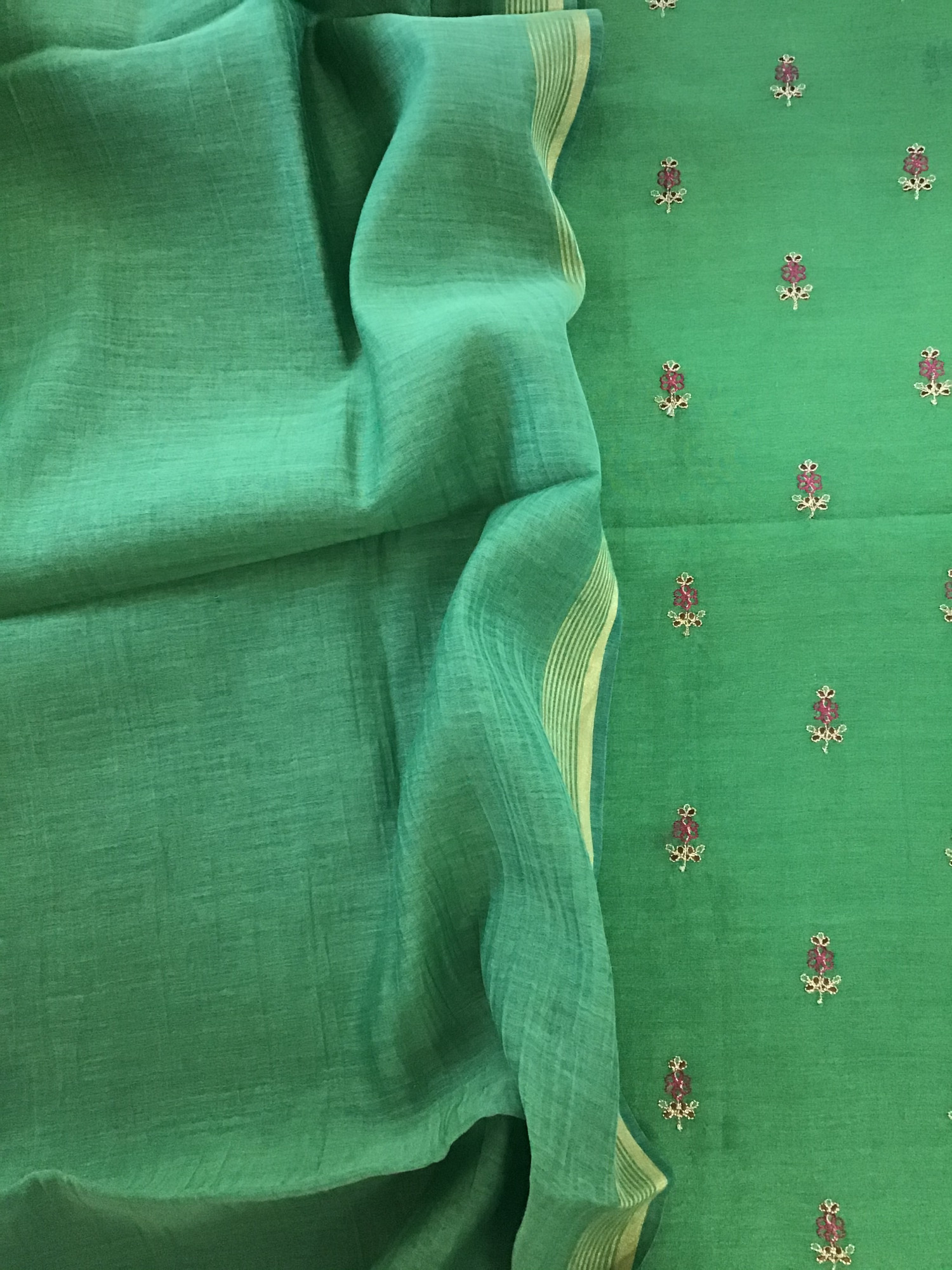 Pure Chanderi Embroidered Suit - Green