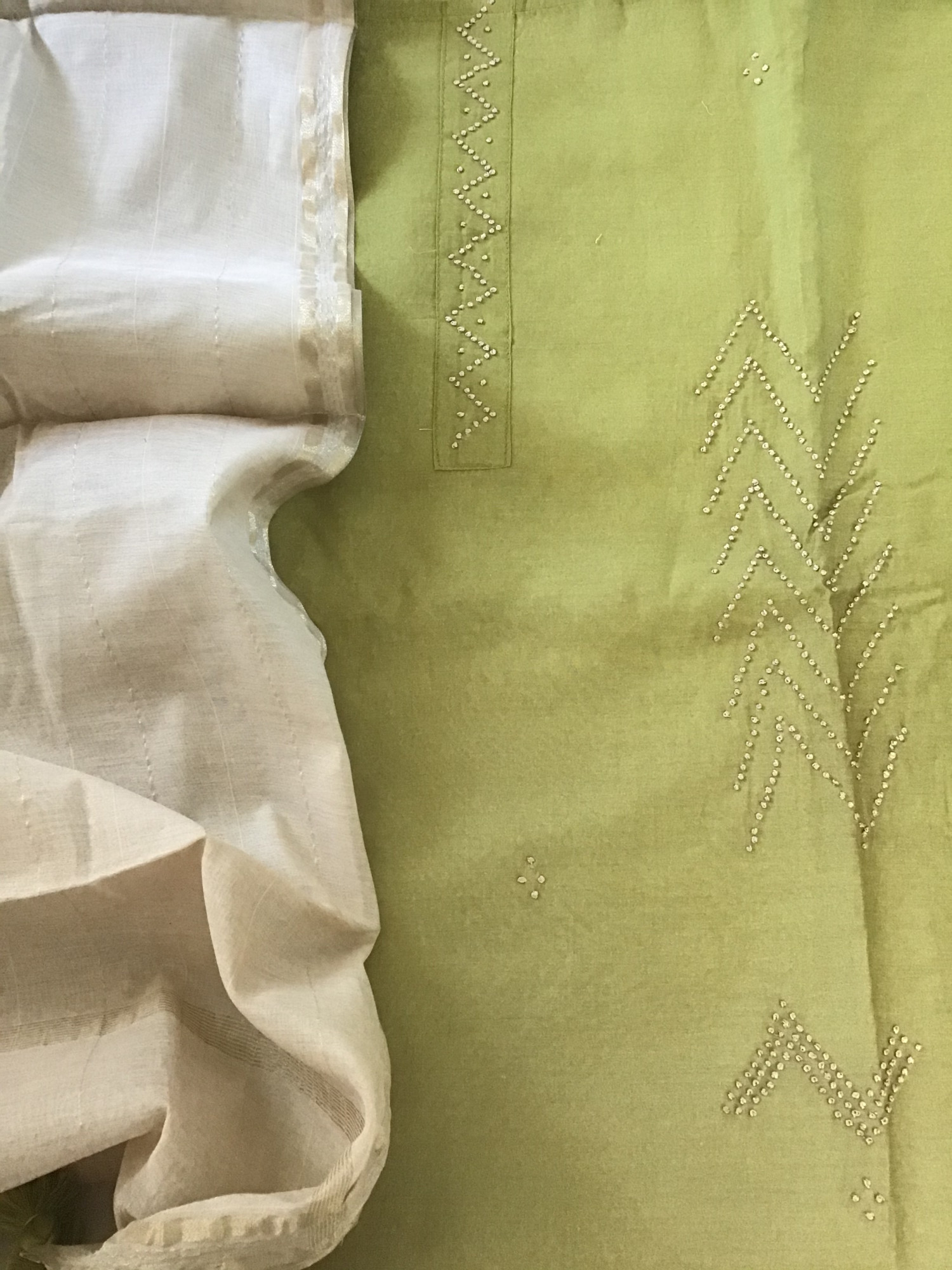 Pure Chanderi Embroidered Suit - Green