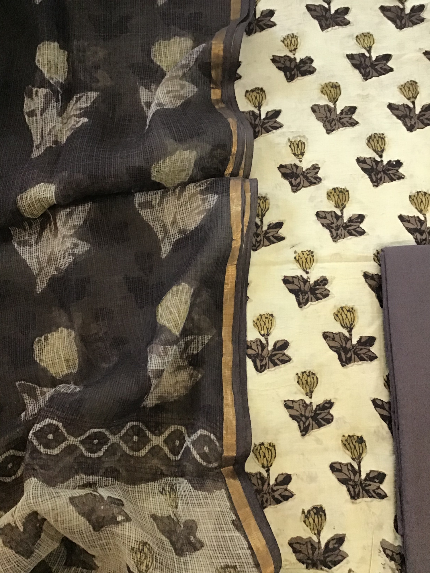 Pure Cotton Printed Suit - Brown