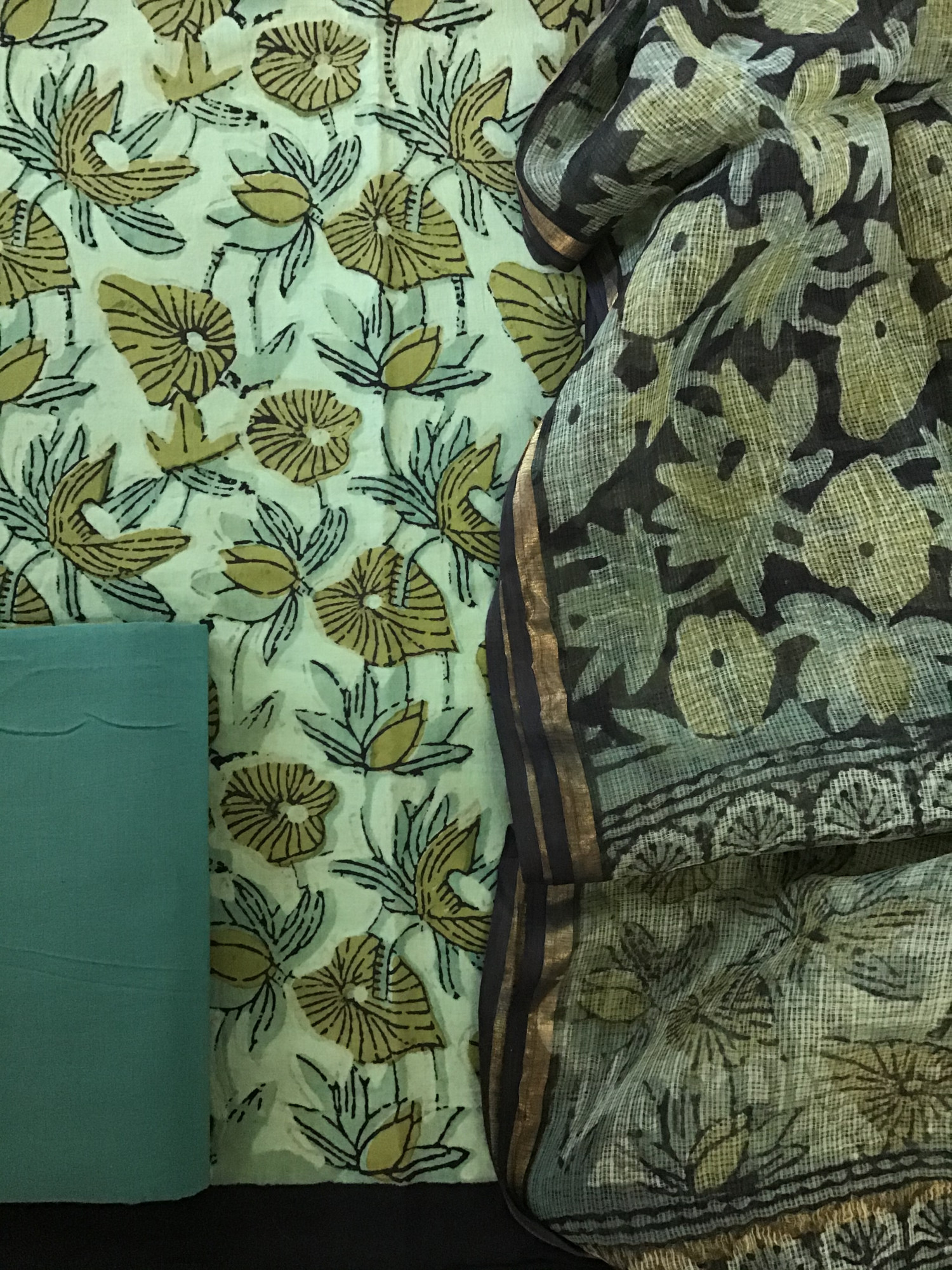 Pure Cotton Printed Suit - Green