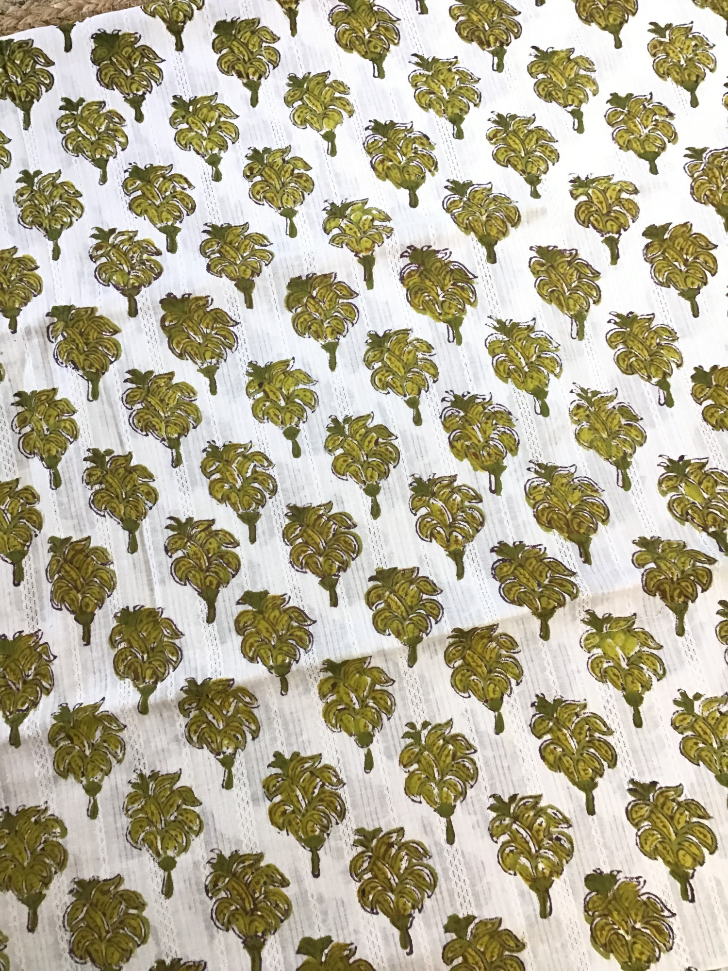 Pure Cotton Self Weaved Printed Suit - WhiteGreen