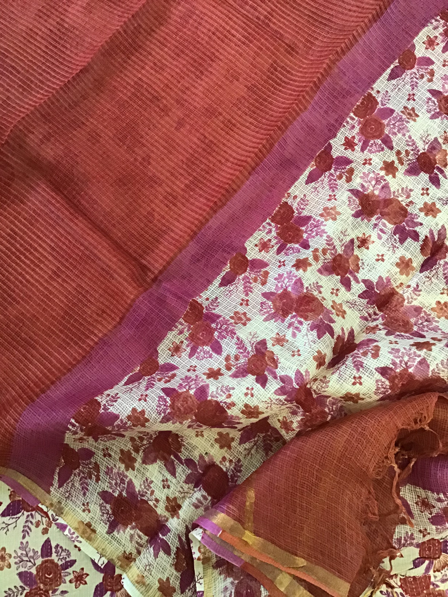 Pure Cotton Printed Embroidered Suit - CreamRed