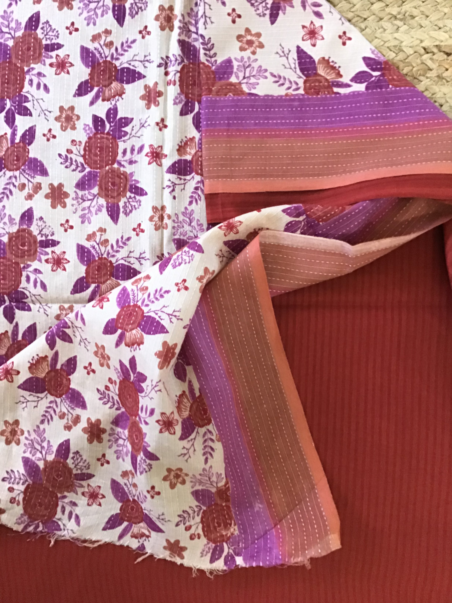 Pure Cotton Printed Embroidered Suit - CreamRed