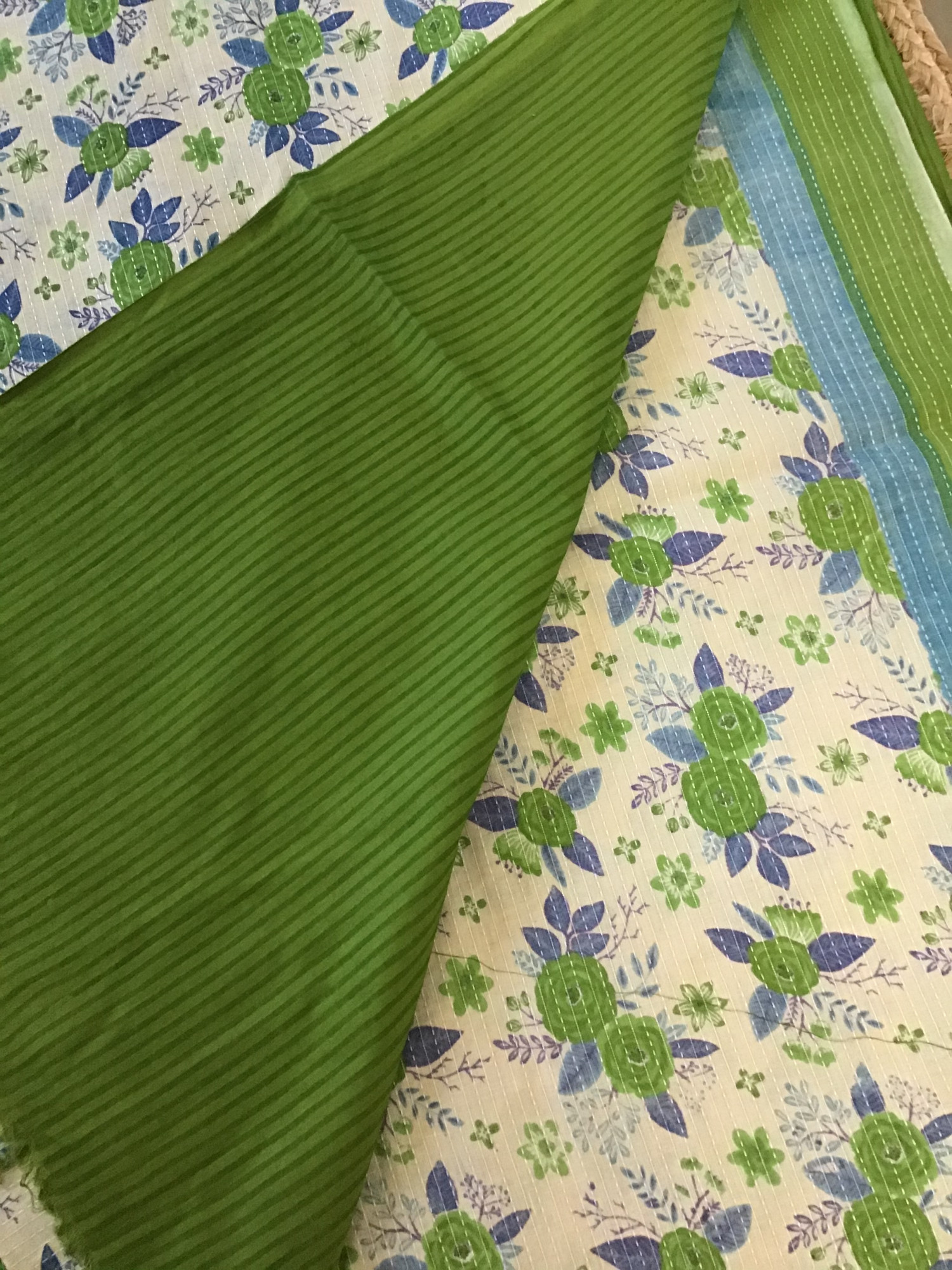 Pure Cotton Printed Embroidered Suit - CreamGreen