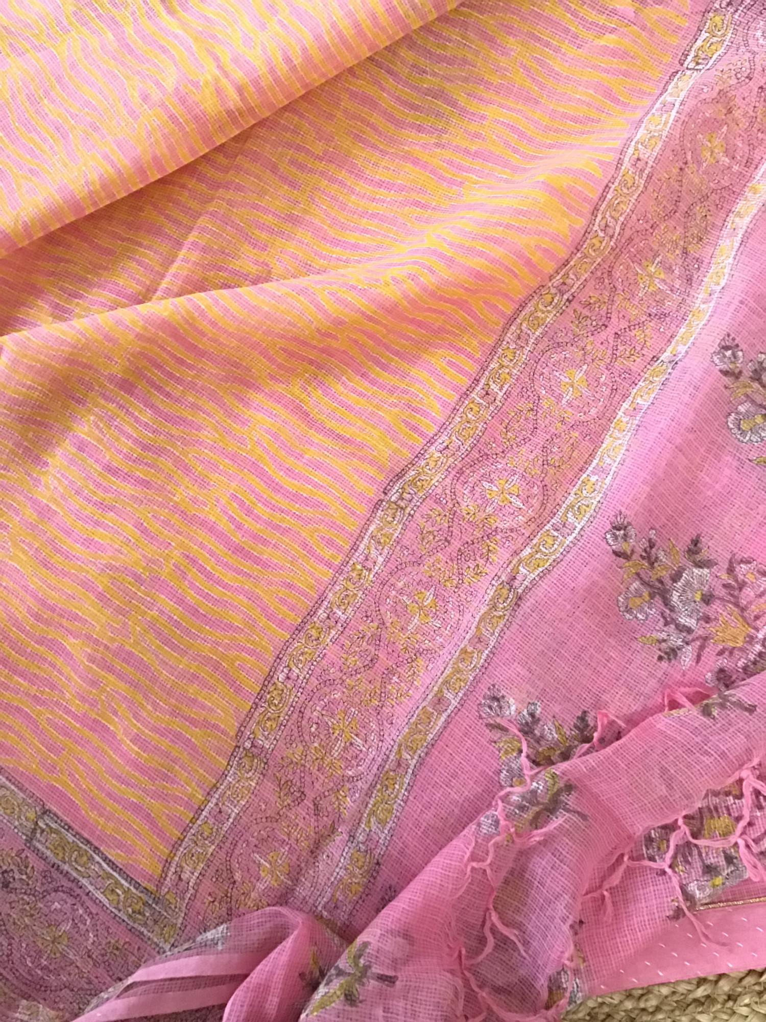 Pure Kota Cotton Printed Embroidered Suit - Pink