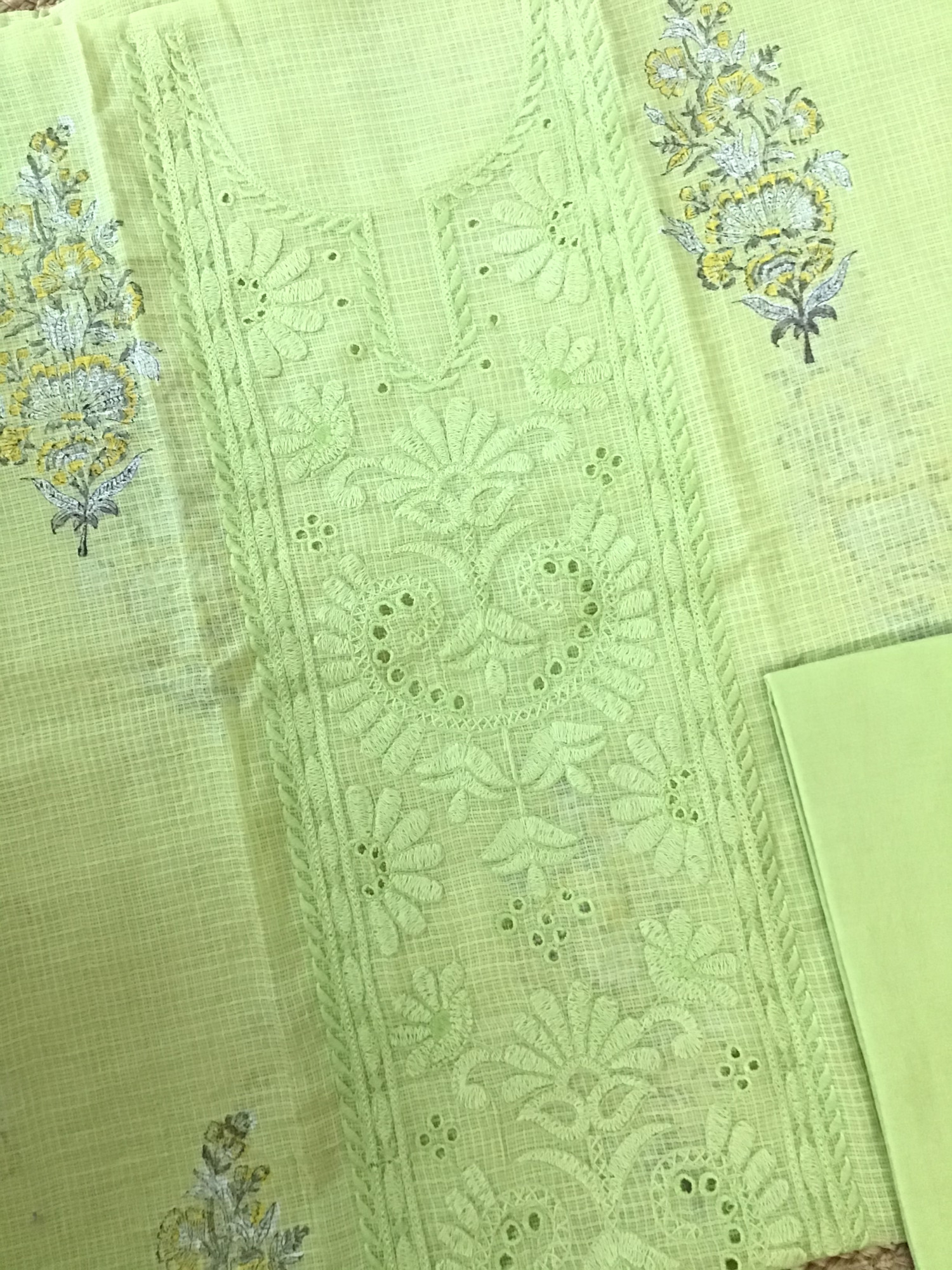 Pure Kota Cotton Printed Embroidered Suit - Green