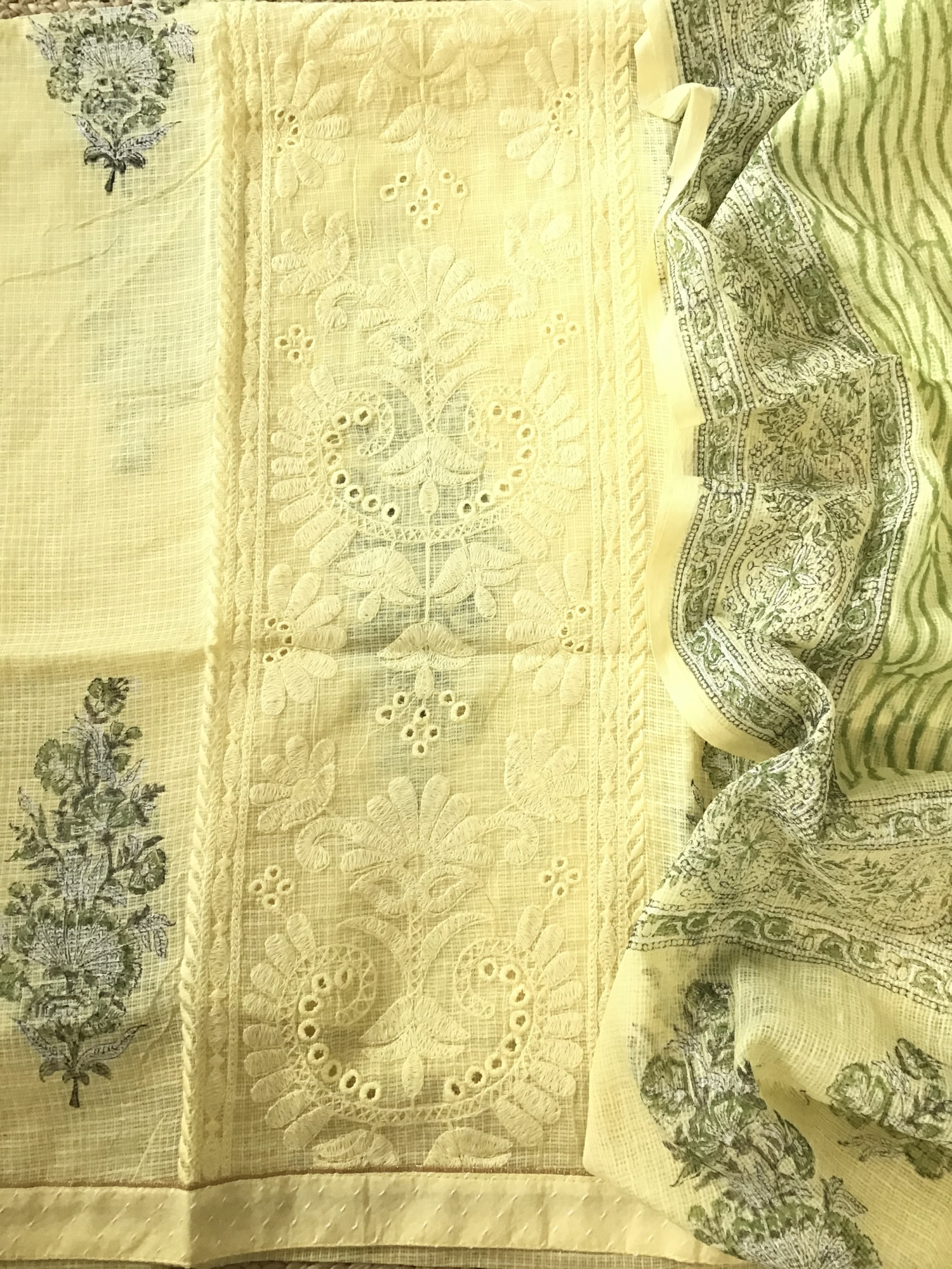 Pure Kota Cotton Printed Embroidered Suit - Yellow