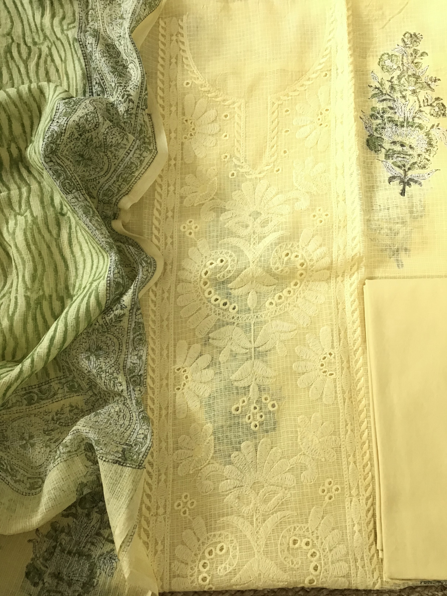 Pure Kota Cotton Printed Embroidered Suit - Yellow