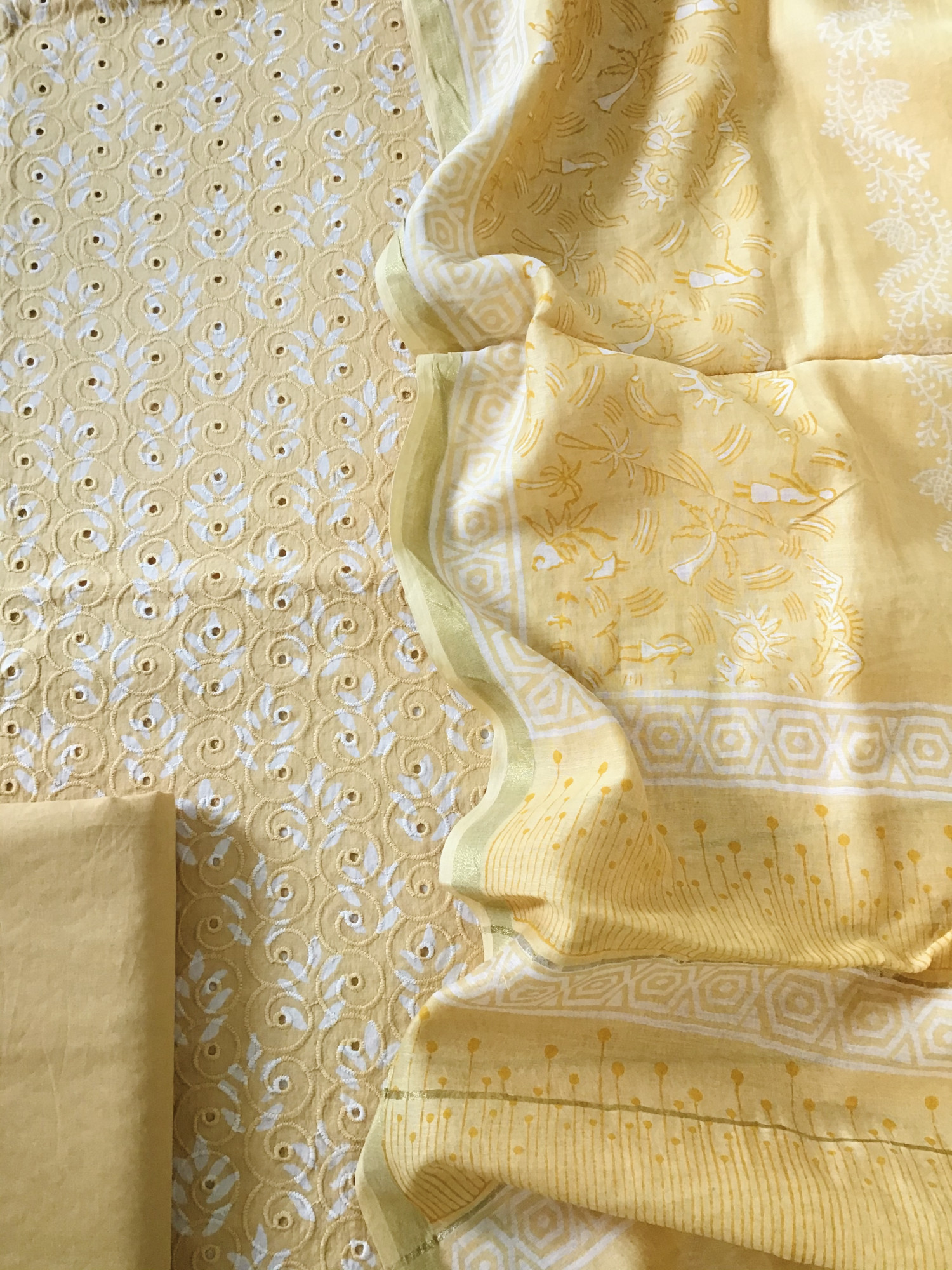 Pure Cotton Printed Embroidered Suit - Yellow