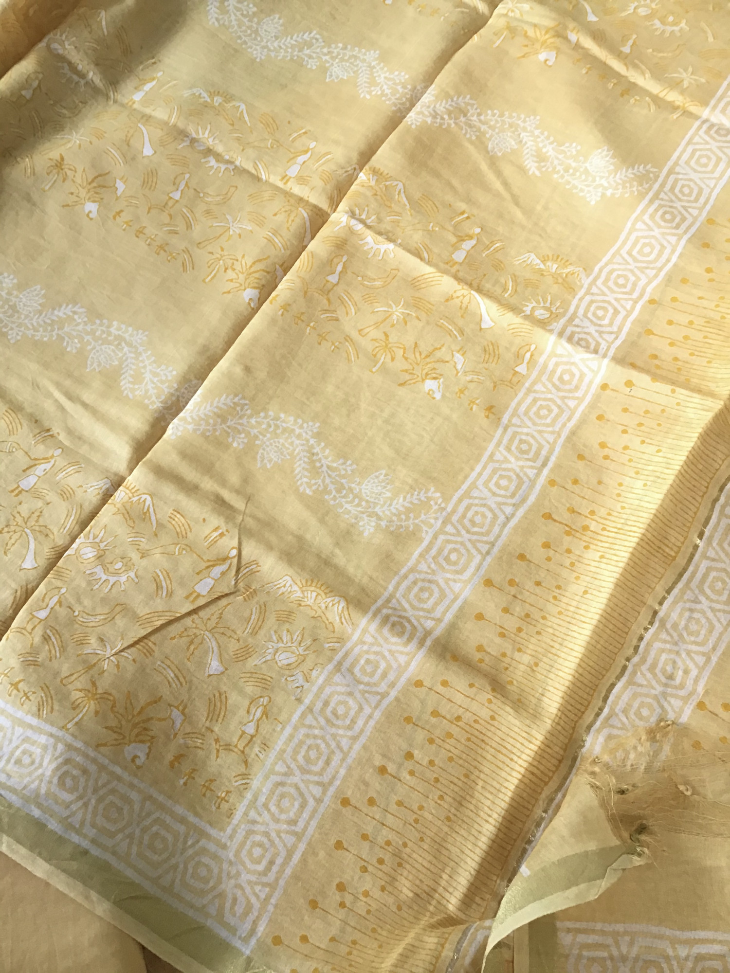 Pure Cotton Printed Embroidered Suit - Yellow