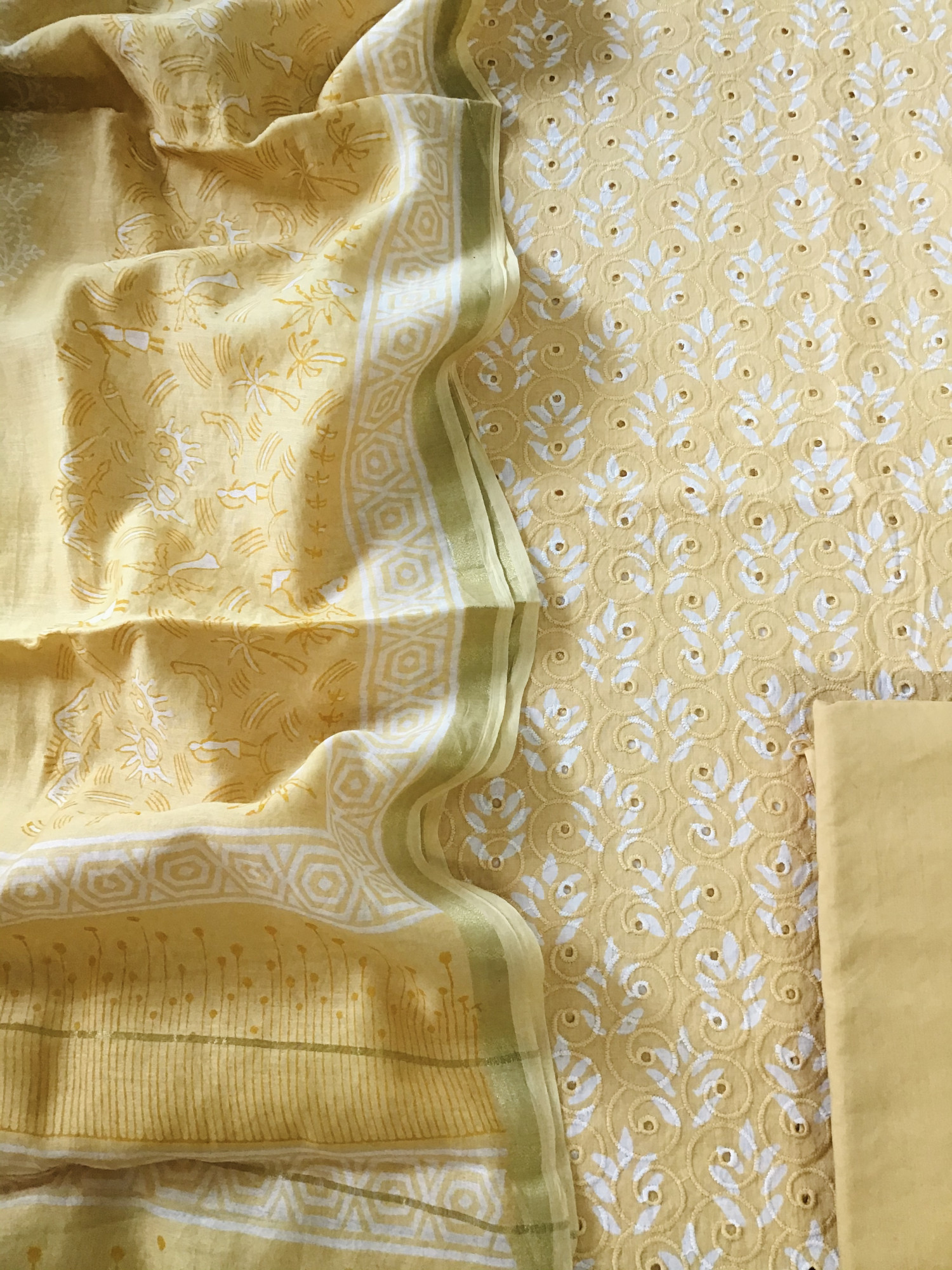 Pure Cotton Printed Embroidered Suit - Yellow