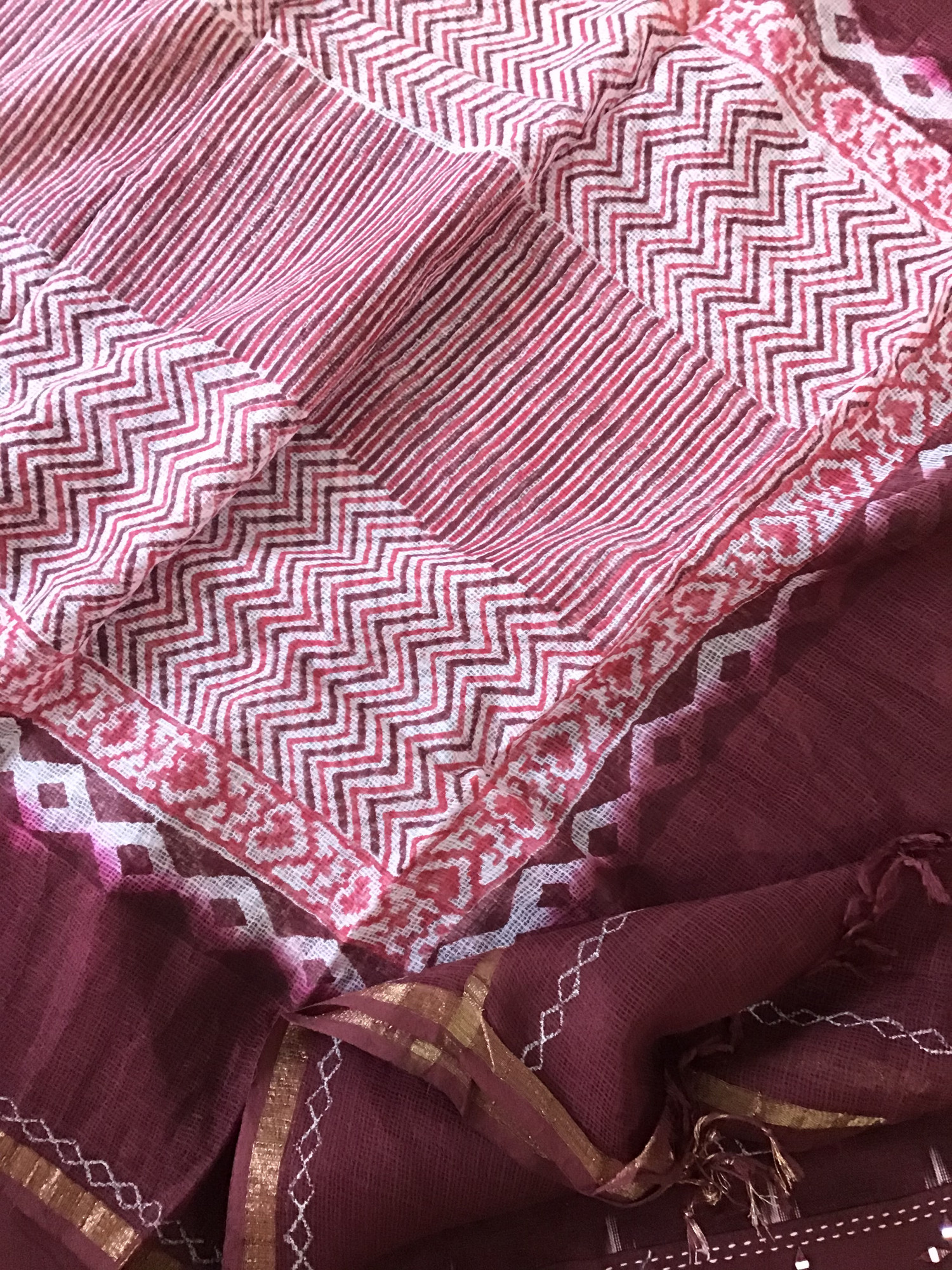 Pure Ikkat Cotton Embroidered Suit - Maroon