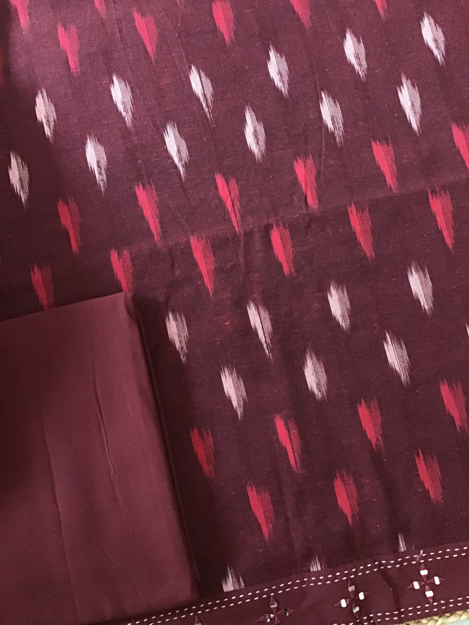 Pure Ikkat Cotton Embroidered Suit - Maroon