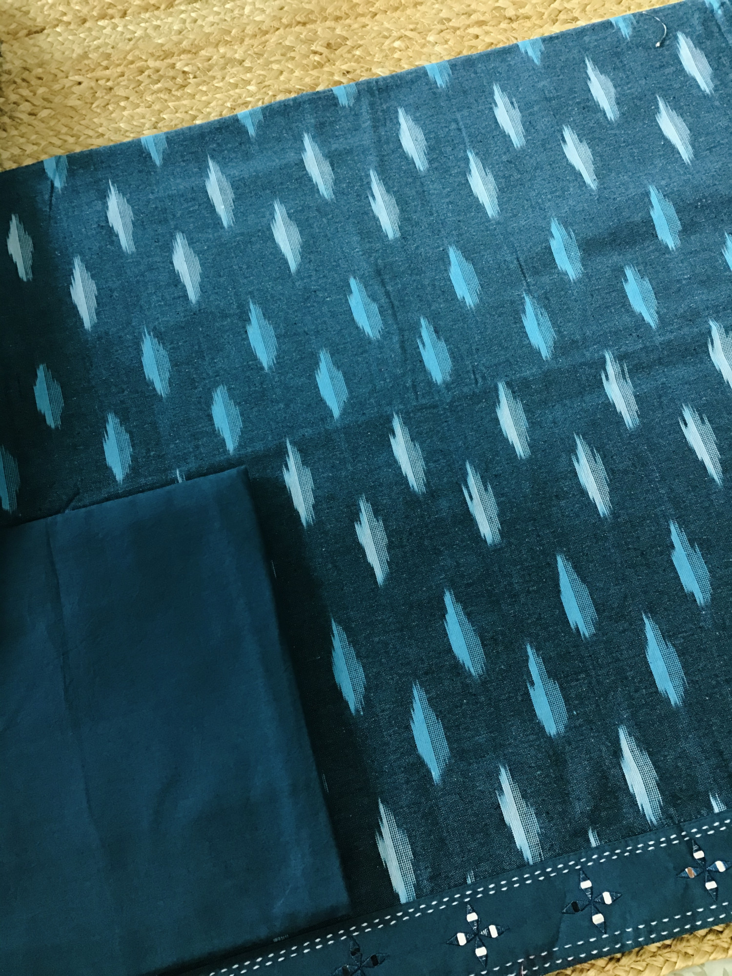 Pure Ikkat Cotton Embroidered Suit - Blue