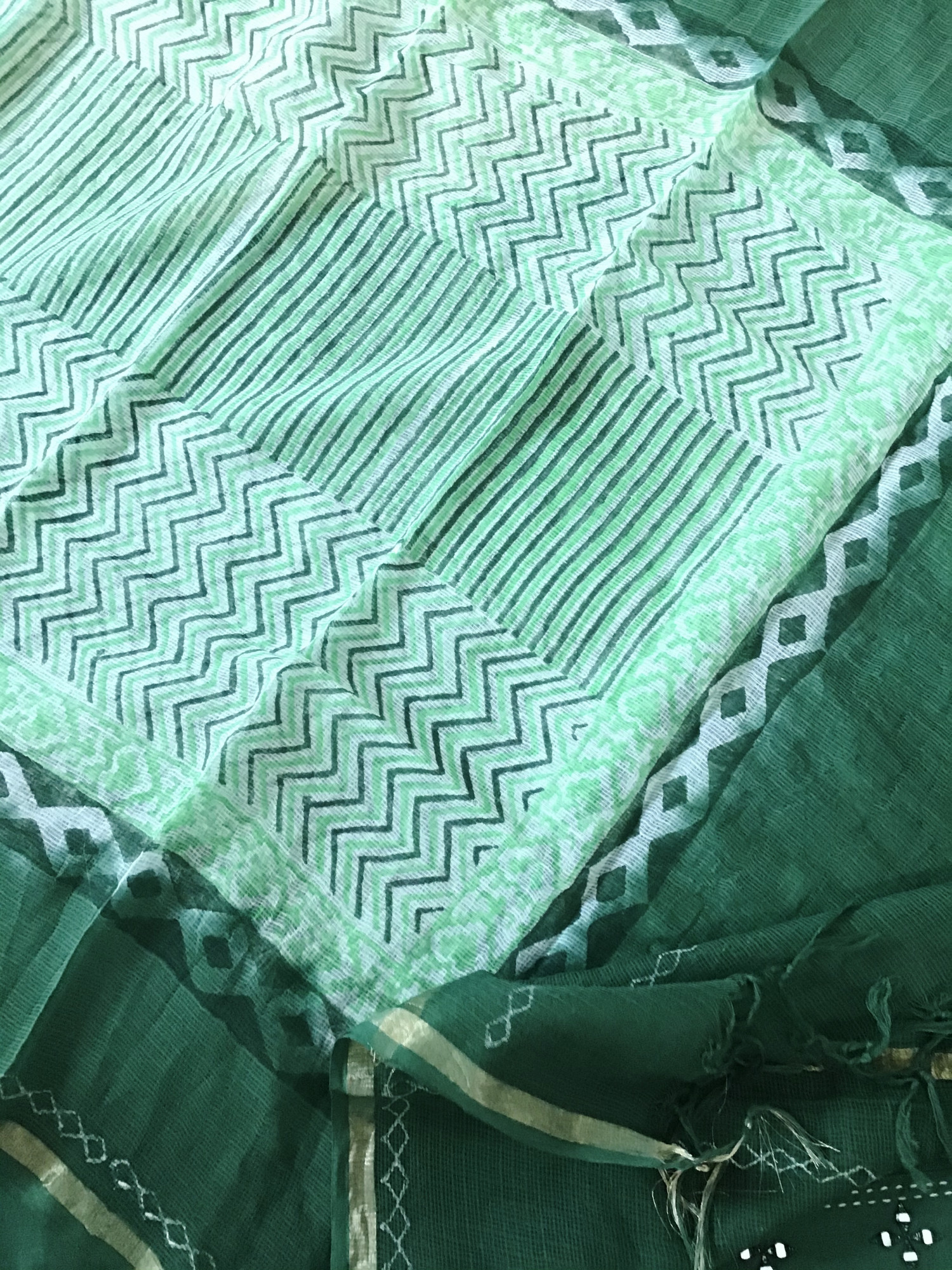 Pure Ikkat Cotton Embroidered Suit - Green