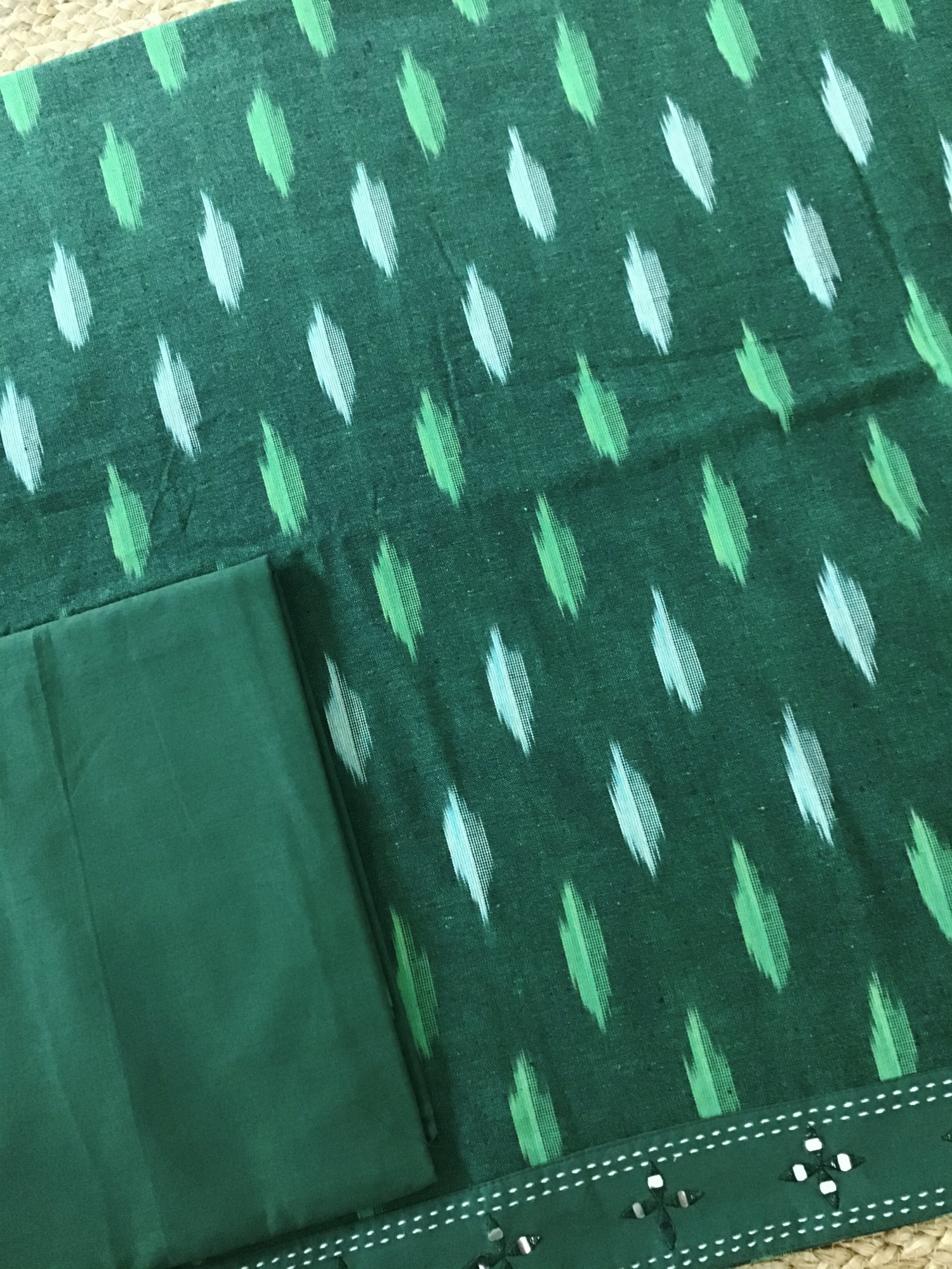 Pure Ikkat Cotton Embroidered Suit - Green