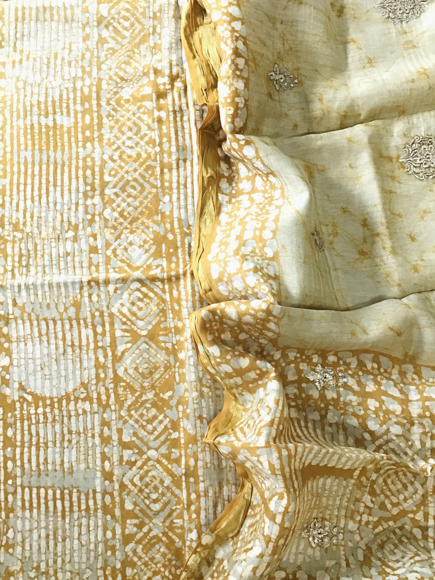 Pure Chanderi Printed Embroidered Suit - Yellow
