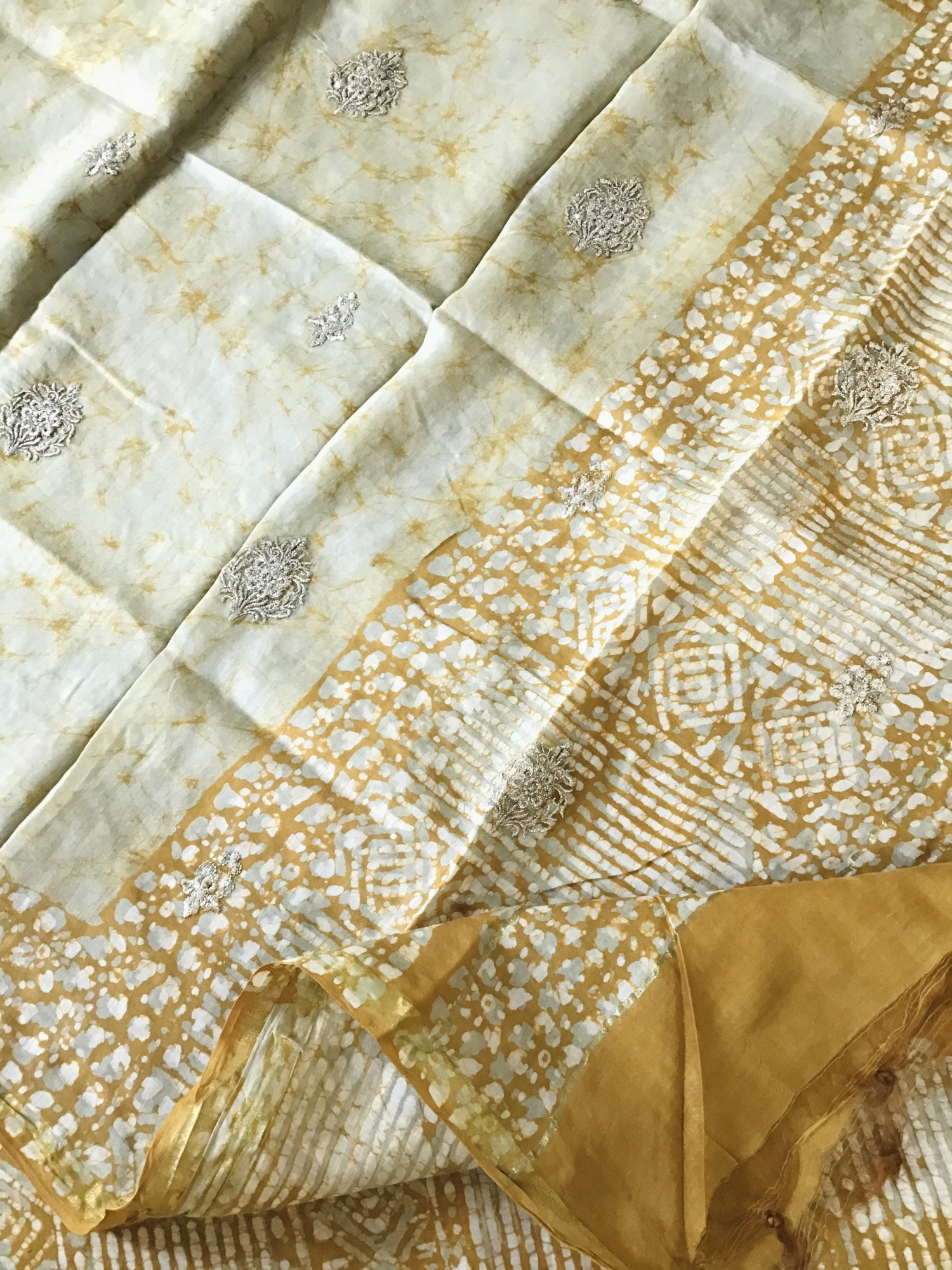 Pure Chanderi Printed Embroidered Suit - Yellow