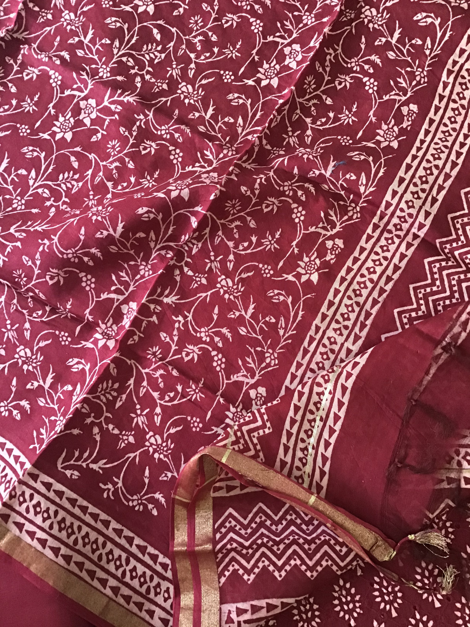 Pure Cotton Printed Embroidered Suit - Maroon
